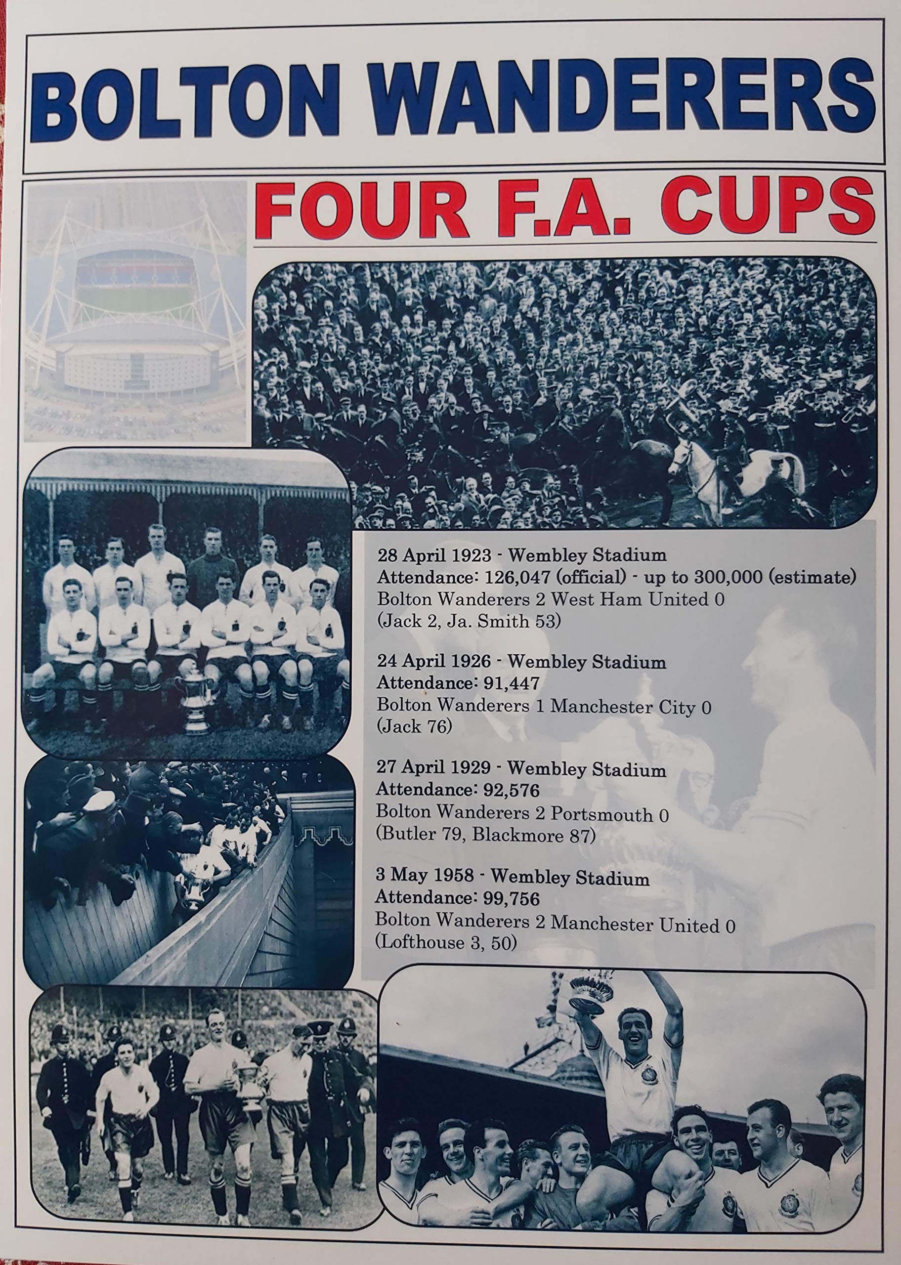 Sports Prints UK Bolton Wanderers FC four FA Cup wins - souvenir print