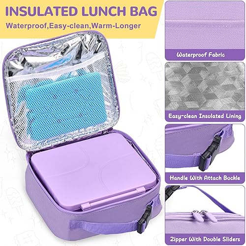 Miniatura 8 de MAXSO Bento - Juego de lonchera con termo de sopa de 8 onzas, contenedor de comida caliente a prueba de fugas para niños con taza de salsa, bolsa de