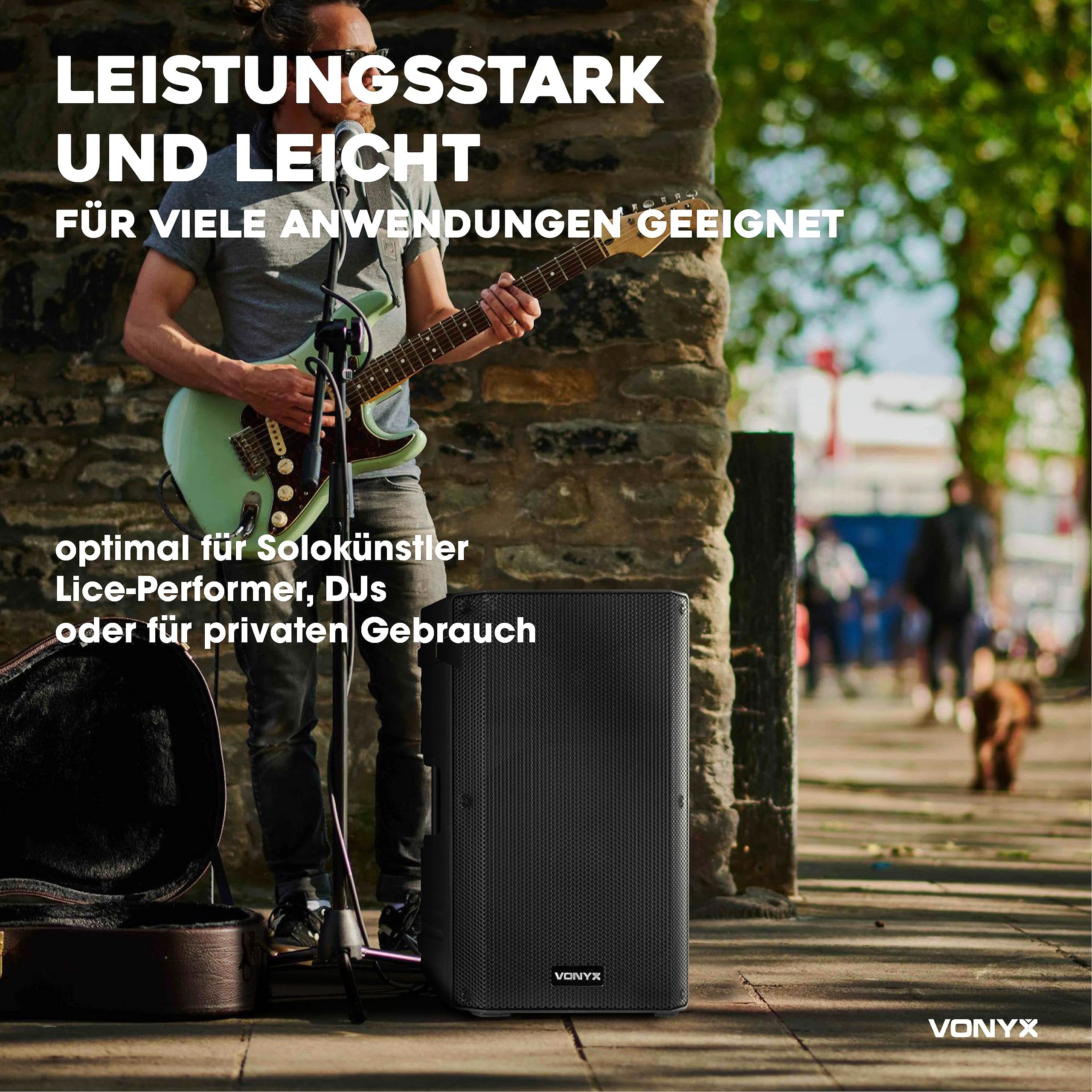 Vonyx VSA15BT - Aktivlautsprecher, Bluetooth, 1000 Watt PA Anlage, PA Lautsprecher Aktiv mit 15 Zoll Subwoofer, Bi-Amp, Mikrofon-Input, Equalizer, Gitarreneingang MP3-Player, PA Boxen für Gitarristen