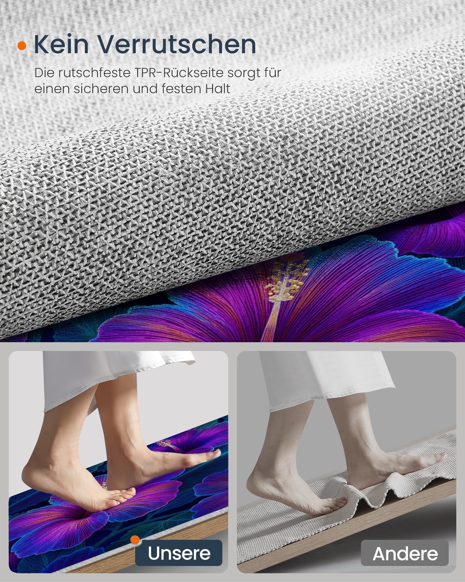 Paillasson de intérieur Antidérapant, Tapis de Motifs Floraux Rétro Tropicaux, Tapis Salle de Bain Flanelle Douce, Absorbant l'eau, pour Cuisine (Irisé Hibiscus, 80x120cm