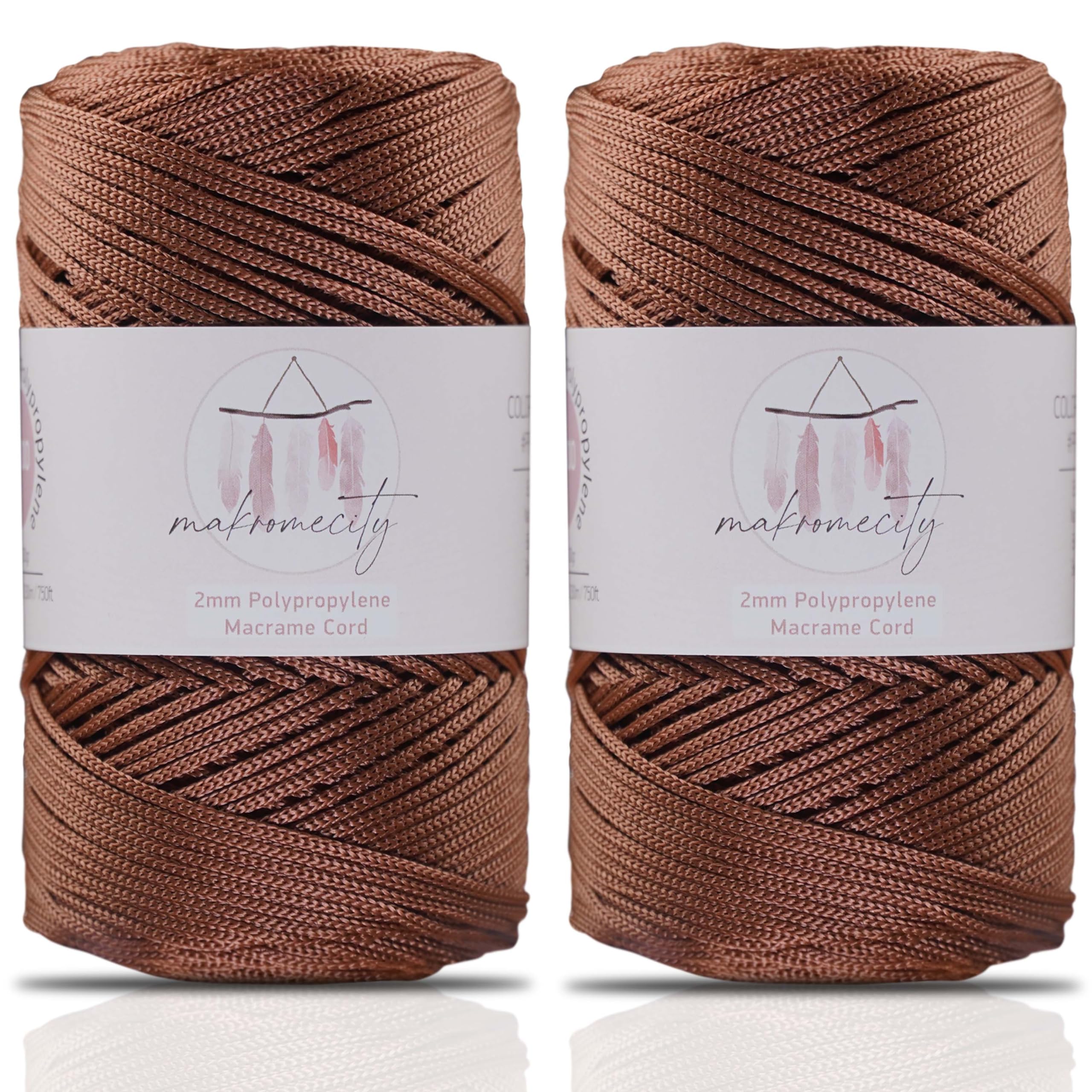 Makromecity, 2 Skeins of Polyester Macrame Cord 2mm x 250 Yards (750 feet) 2mm Polypropylene Macrame Cord for Macrame Art & Crafts for Wall Hangings, Bags, Underplate, Rug (29 Colors Available)