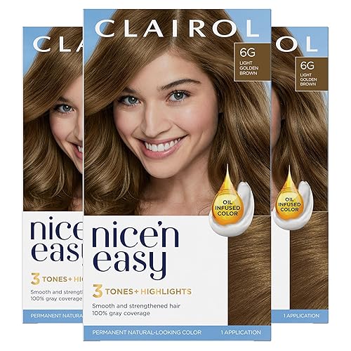 Clairol - Tinte permanente Nice'n Easy para el cabello, color castaño dorado claro 6G (Light Golden Brown), paquete de 3 unidades