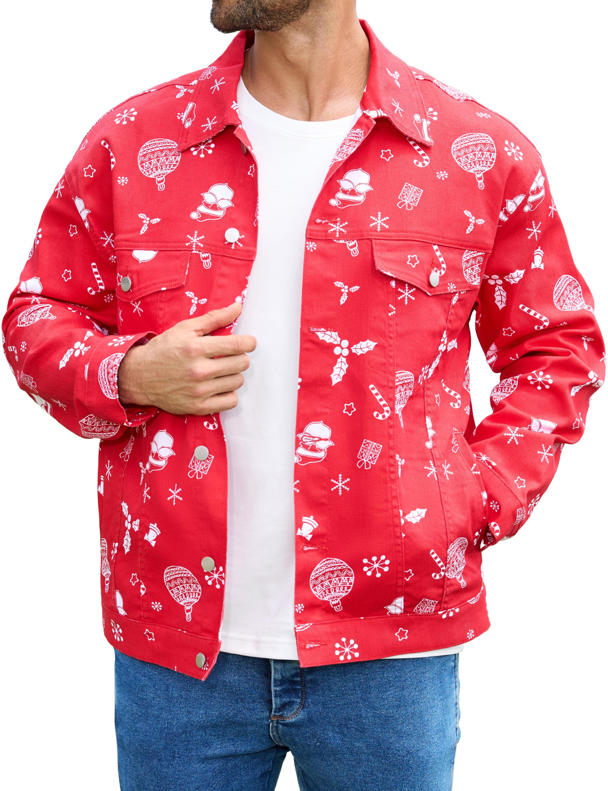 Locker.Ink | Elevate Your Holiday Style with These Men's Christmas Jackets Bindefon Red Christmas Jean Jacket