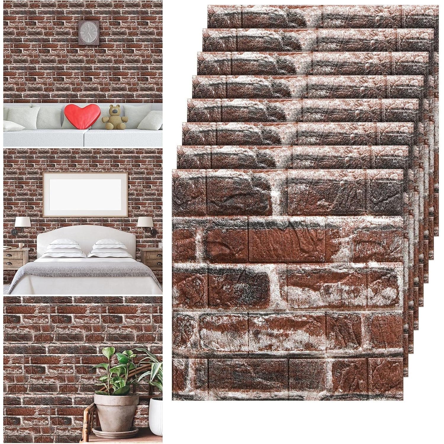 Tinlade 30 Pcs 3D Wall Panels Peel and Stick Wallpaper Foam, Red Brick