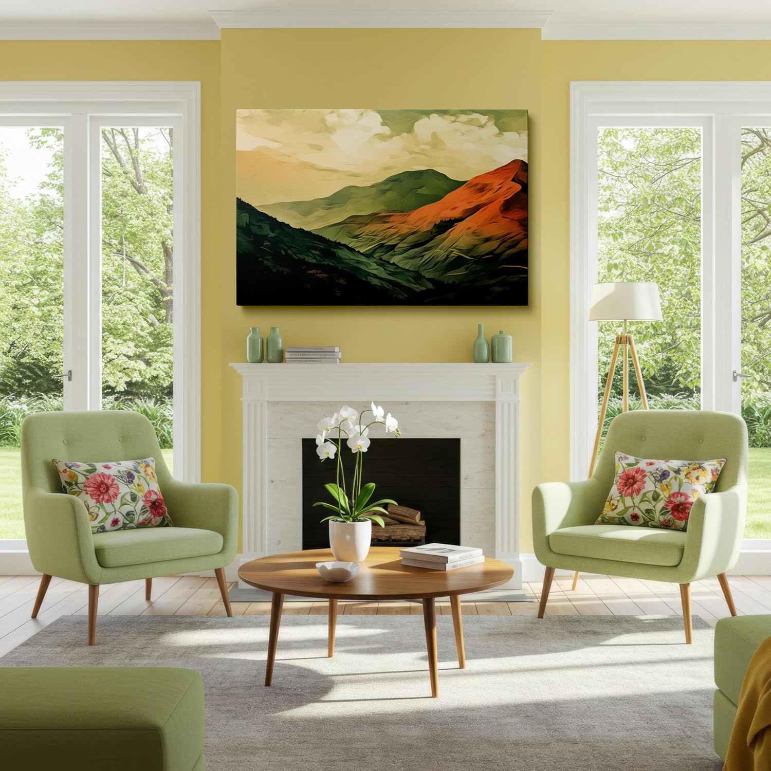 Canvas for Living room. Majestic Peaks in a Hues of Serenity: Capturing Nature's Palette in Digital Art, 27 x 18 inch Canvas Wall Art - Ready to Hang - 69x46 cm (27x18 inch)