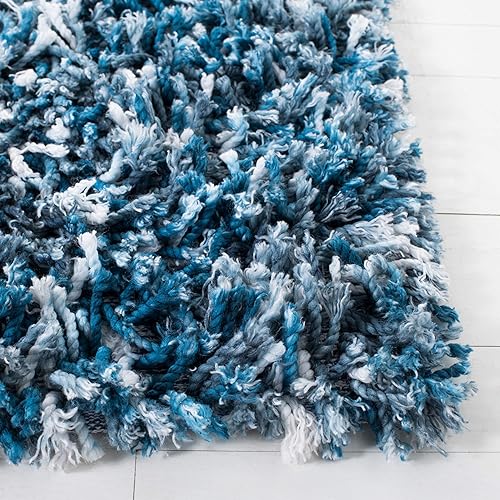 Miniatura 4 de SAFAVIEH Rio Shag Collection SG960N - Alfombra de pasillo hecha a mano de 1 pulgada de grosor, 2 pies 3 pulgadas x 6 pies, color azul marinomarfil