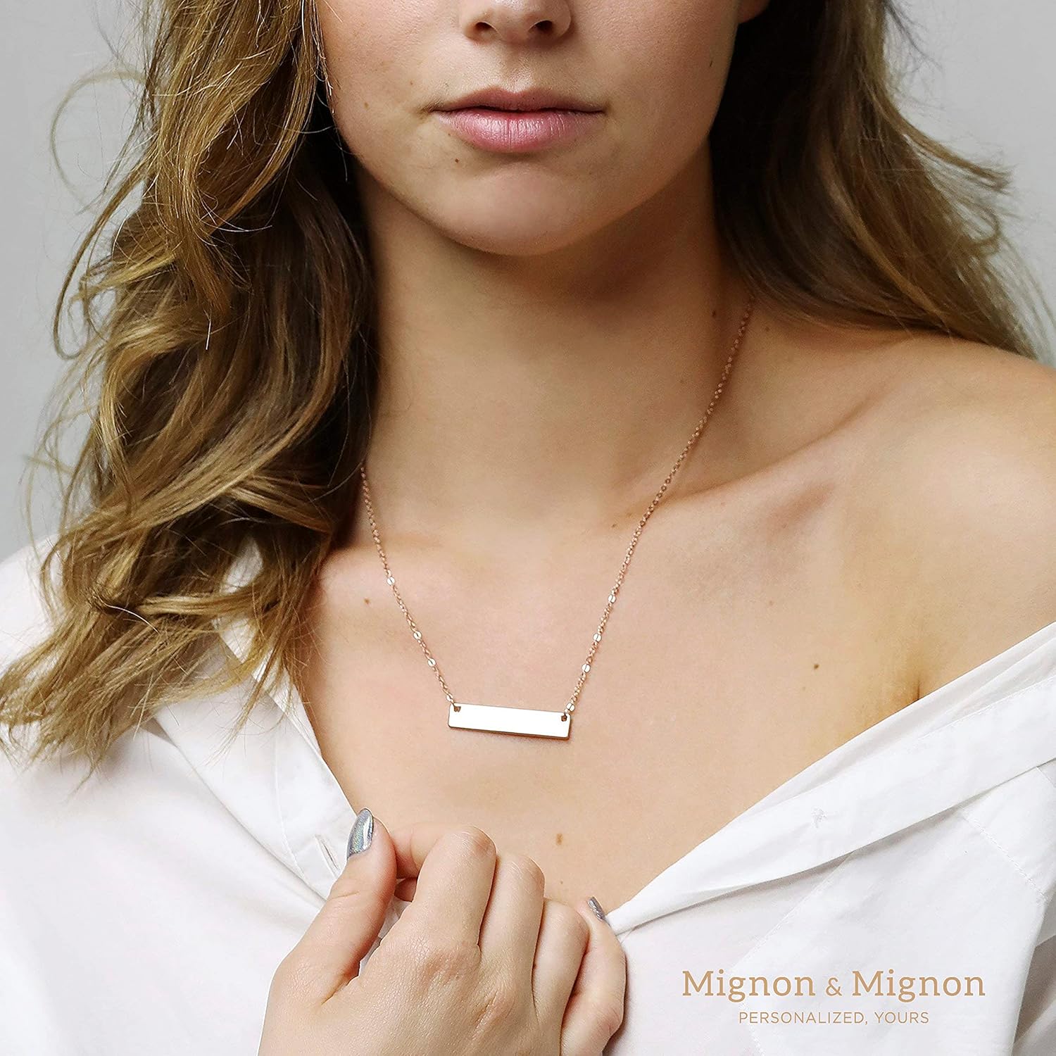 MignonandMignon Personalized Engraved Bar Necklace, Custom Name, Date, Coordinates, Friendship Jewelry, Birthday, Wedding, Graduation, Gift for Women