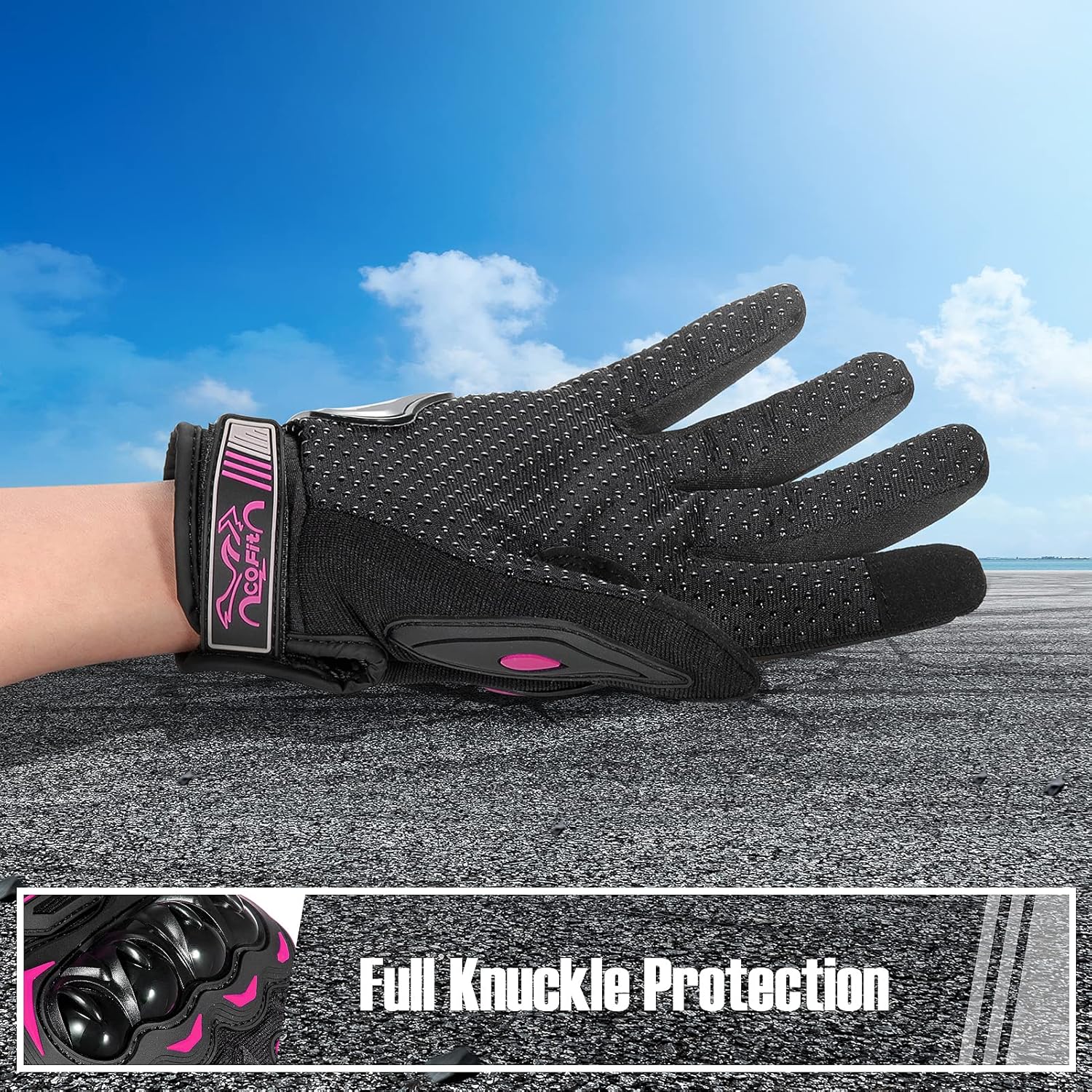 COFIT Motorcycle Gloves Breathable, Touchscreen Motorbike Gloves Anti-Slip with Good Grip Hard Knuckles Protection for Men Women Motocross, BMX ATV MTB Cycling, Road Racing - Pink M - Image 4