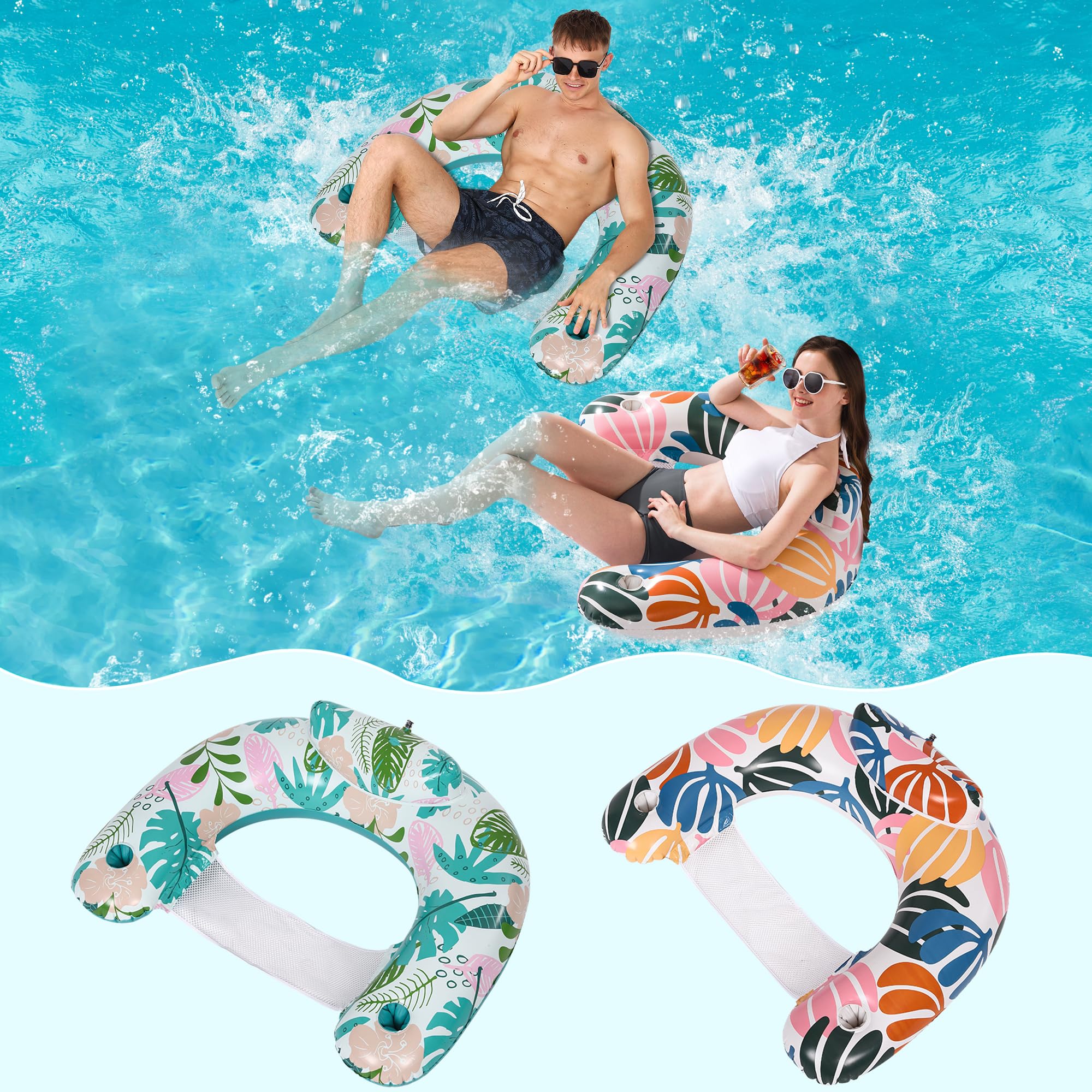 Pack Pool Chair Float Inflatable Lounger With Cup Holders
