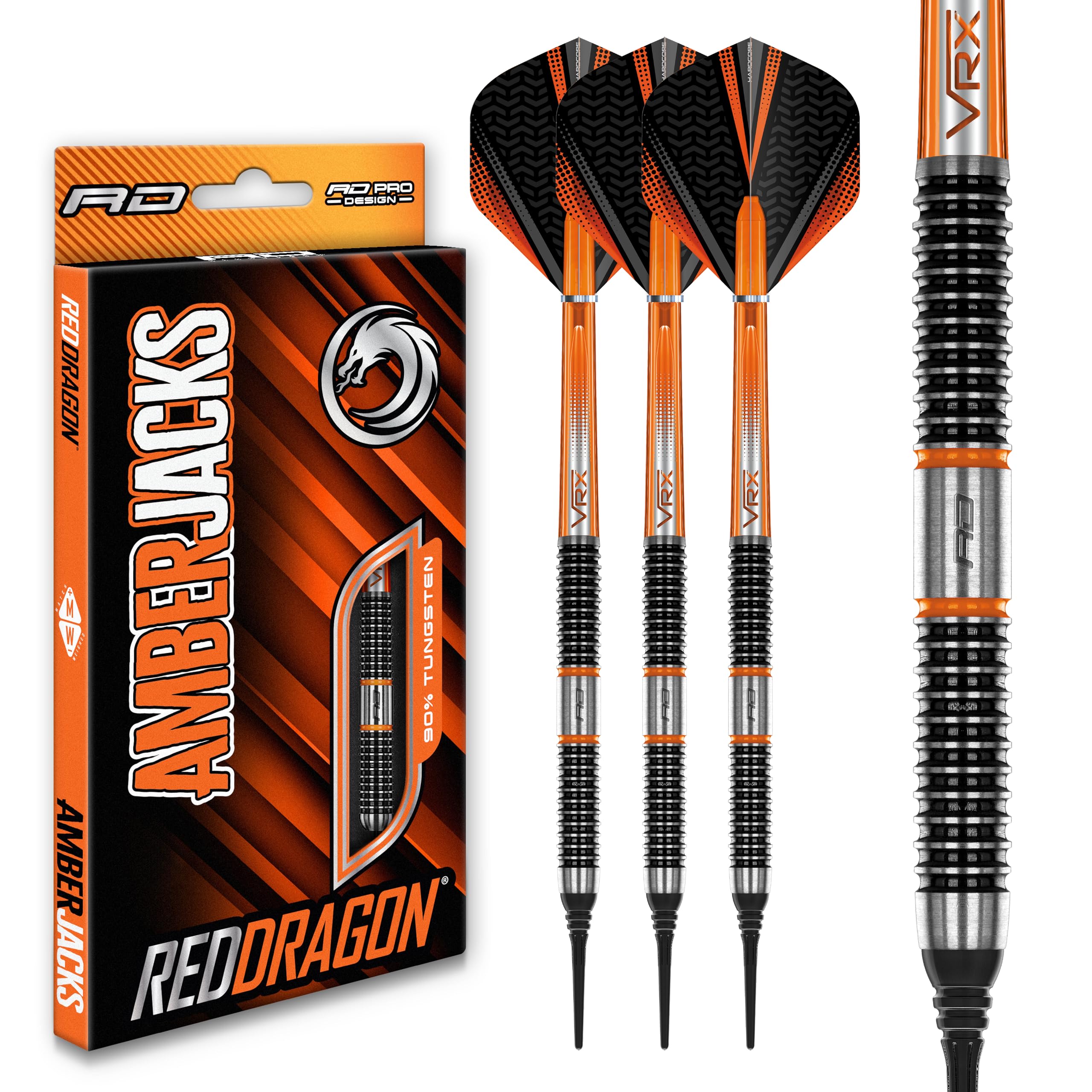 Red Dragon Amberjack Series Softip - Freccette Professionali da 18 Gram con Alette e fusti