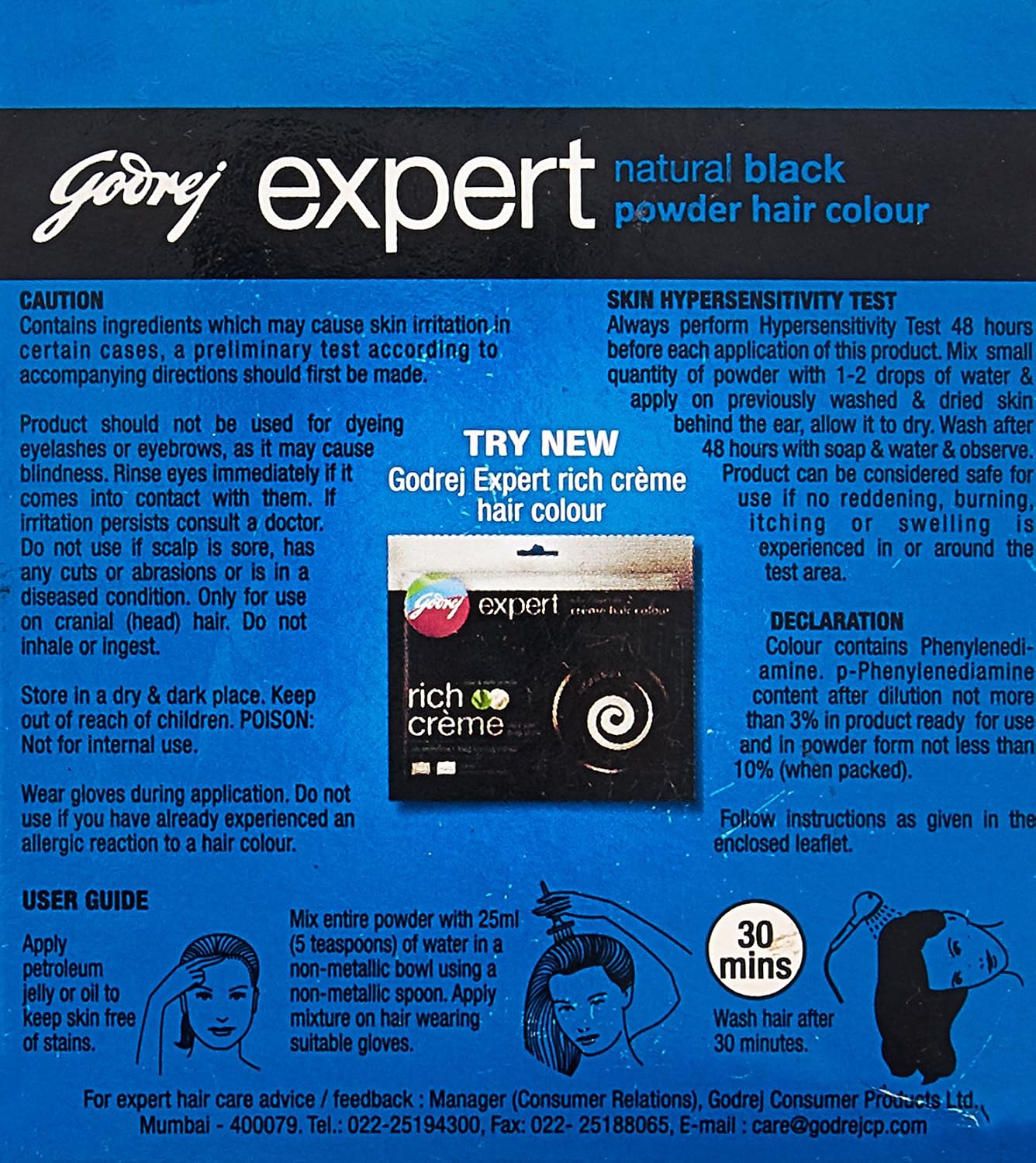 Godrej Natural Black Expert Powder Hair Color, 30 Gram