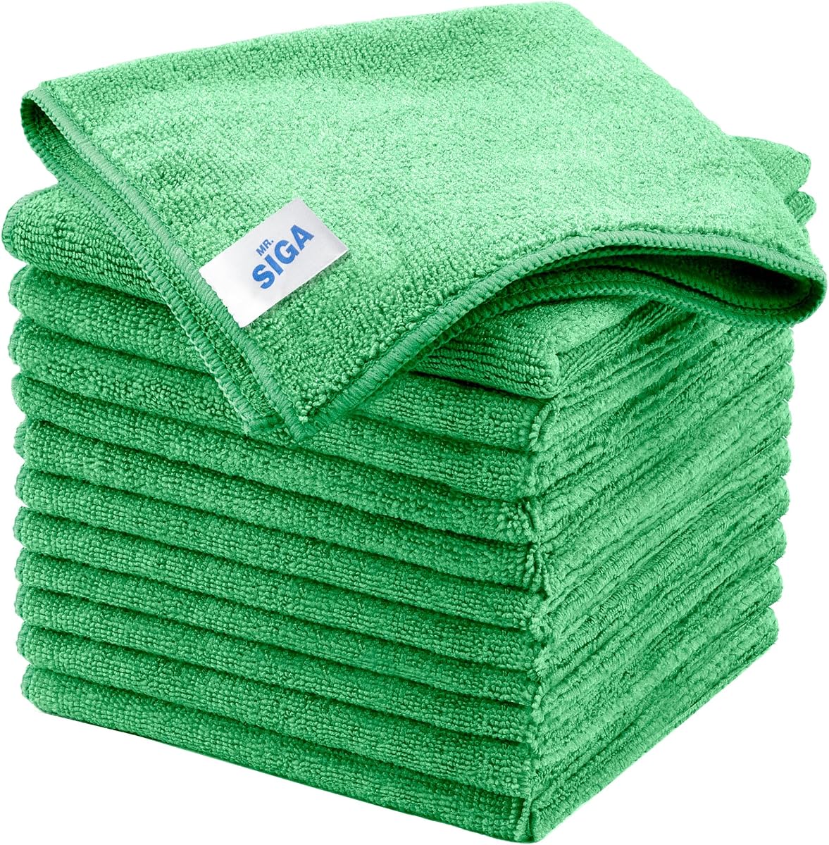 Paños de limpieza de microfibra, toallas de microfibra sin rayas, paquete de 12 | Paños de microfibra multiuso, toallas de limpieza domésticas ultra absorbentes y reutilizables, verde, 32 x 32 cm (12,6 x 12,6 pulgadas)