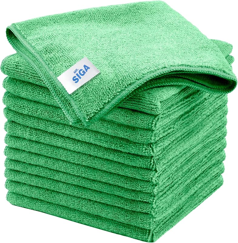 Paños de limpieza de microfibra, toallas de microfibra sin rayas, paquete de 12 | Paños de microfibra multiuso, toallas de limpieza domésticas ultra absorbentes y reutilizables, verde, 32 x 32 cm (12,6 x 12,6 pulgadas)