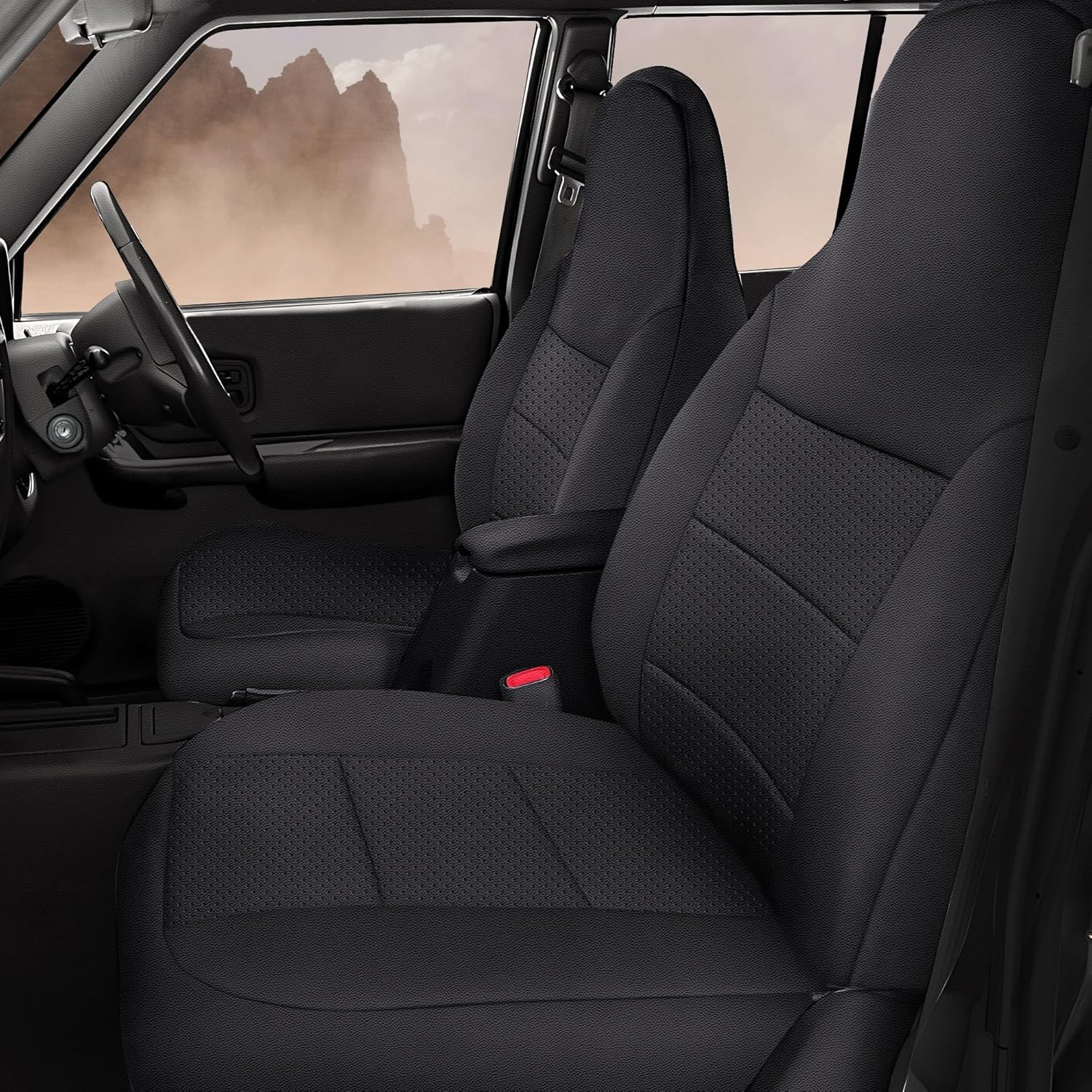 AOMSAZTO Seat Covers Custom for Jeep Cherokee 1997 1998 1999 2000 2001 Full Set Waterproof Faux Leather Automotive Cushion Protector Pet Friendly Black