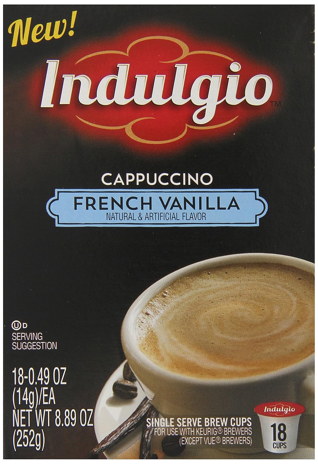 Indulgio French Vanilla Cappuccino Single Serve for Keurig K-Cup Brewers, 18 Count (Pack of 4)