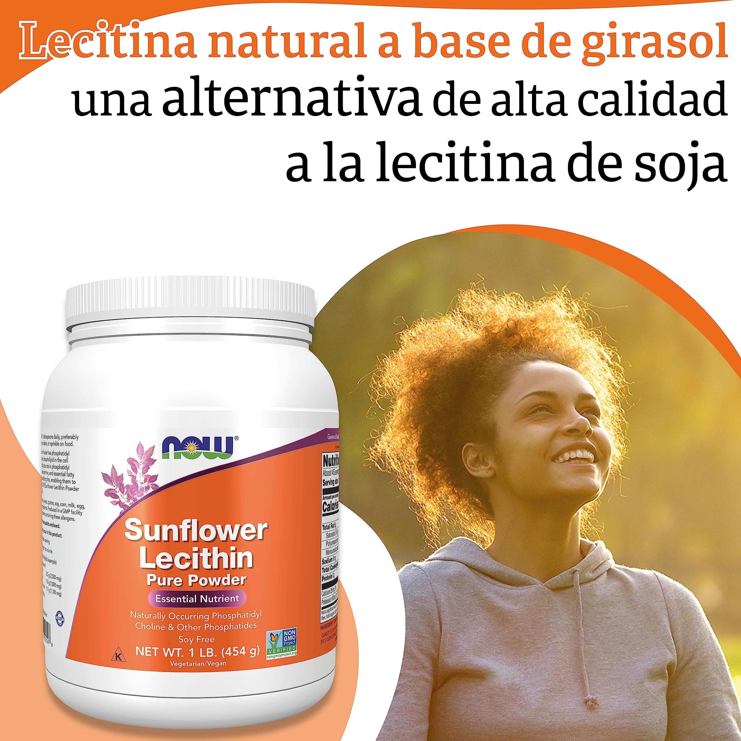 Now Foods, Sunflower Lecithin (Lecitina de Girasol), Polvo Puro Vegano, 454g, Probado en Laboratorio, Sin Gluten, Sin Soja, Vegetariano