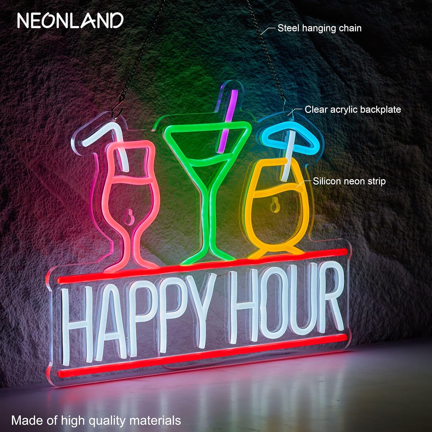 Happy Hour Neon Sign for Wall Decor Beer Bar Signs, USB Powered Dimmable LED Art Lights for Bar Pub Man Cave Party Club - Image 2
