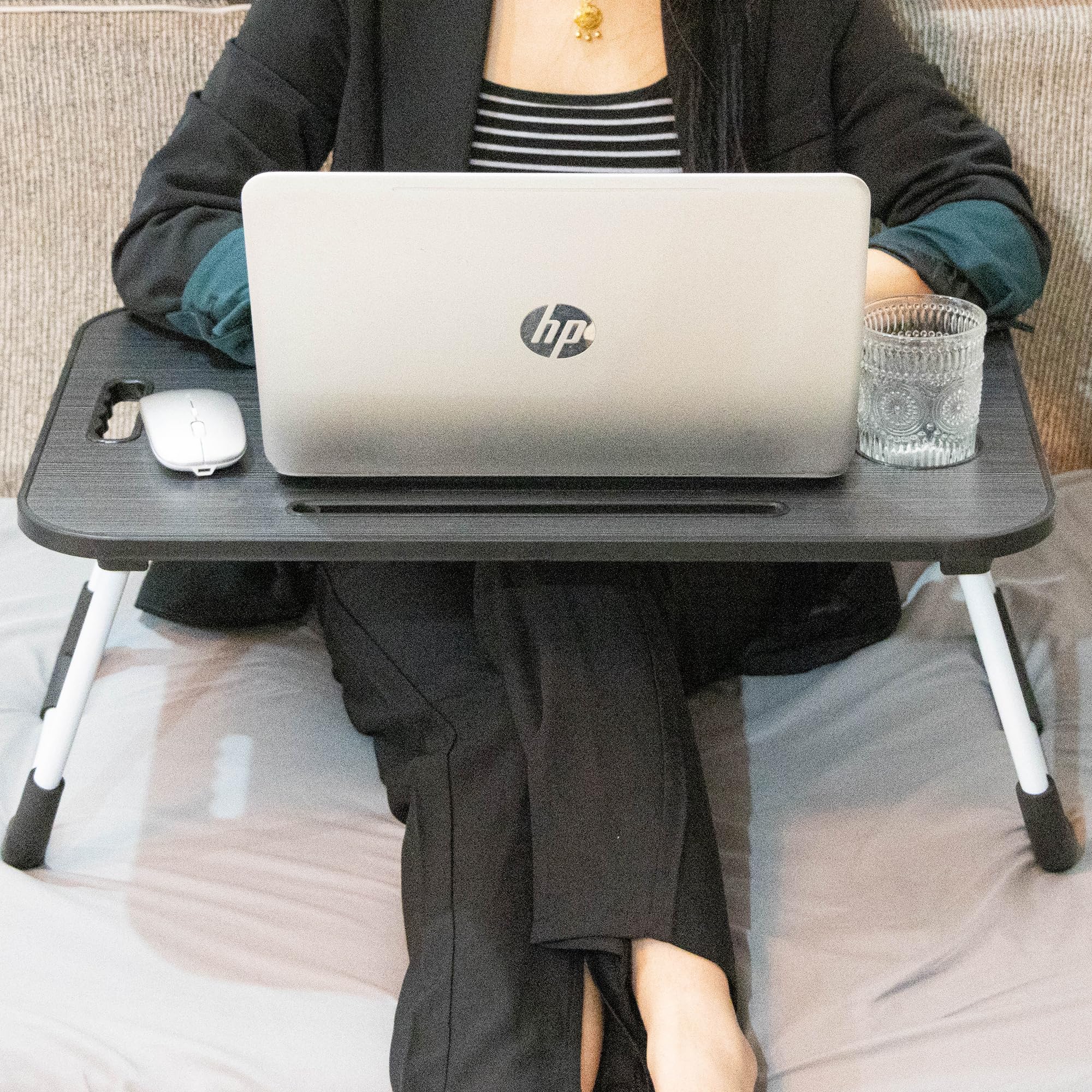 Table De Lit Pliante Pour Ordinateur Portable - Avec Porte-gobelet Et Port USB - Ajustable En Hauteur - Jusqu'à 17 Pouces