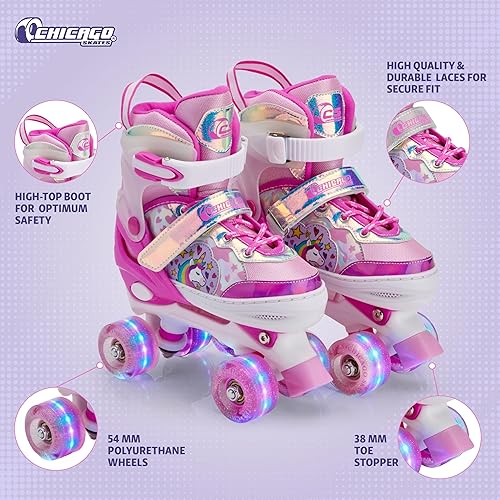 Miniatura 12 de Chicago Skates Glitzy - Patines de ruedas para niños, patines ajustables para niñas y niños, ruedas iluminadas, patines cuádruples duraderos para