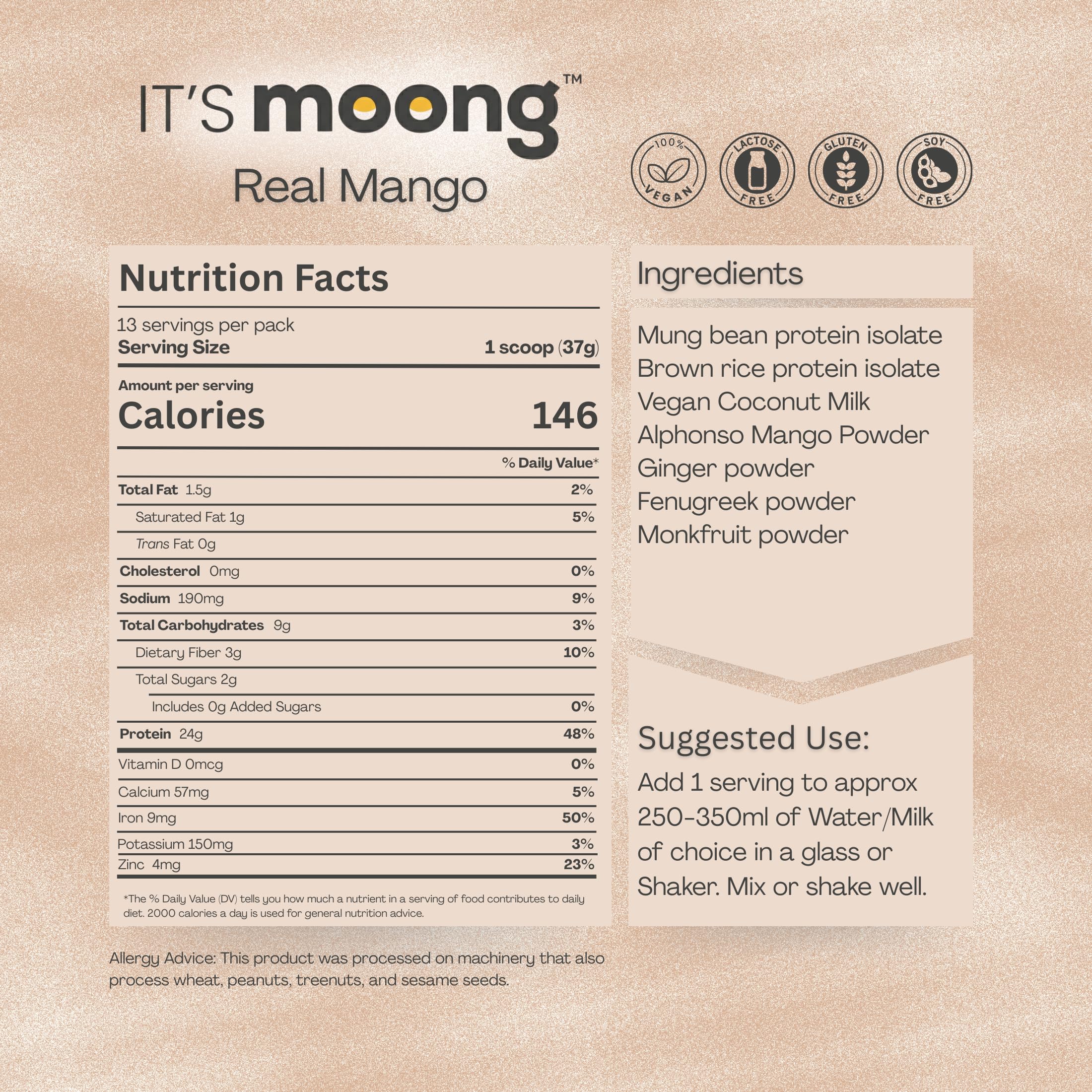 IT’S Moong Plant Protein Powder, Real Mango Flavor | Mung Bean & Brown Rice Protein Isolate Ginger & Fenugreek, 24g Protein 4.7g BCAAs | Vegan, Gluten Free, Dairy Free, Soy Free, Sugar Free, 17.64 oz — Amazon image 7