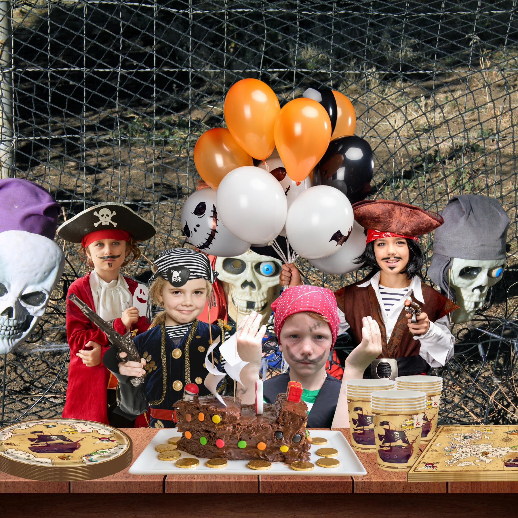 Set Stoviglie Pirata Per 16 Ospiti - Piatti, Bicchieri, Tovaglioli E Tovaglia | Per Feste Bambini - Foto 8