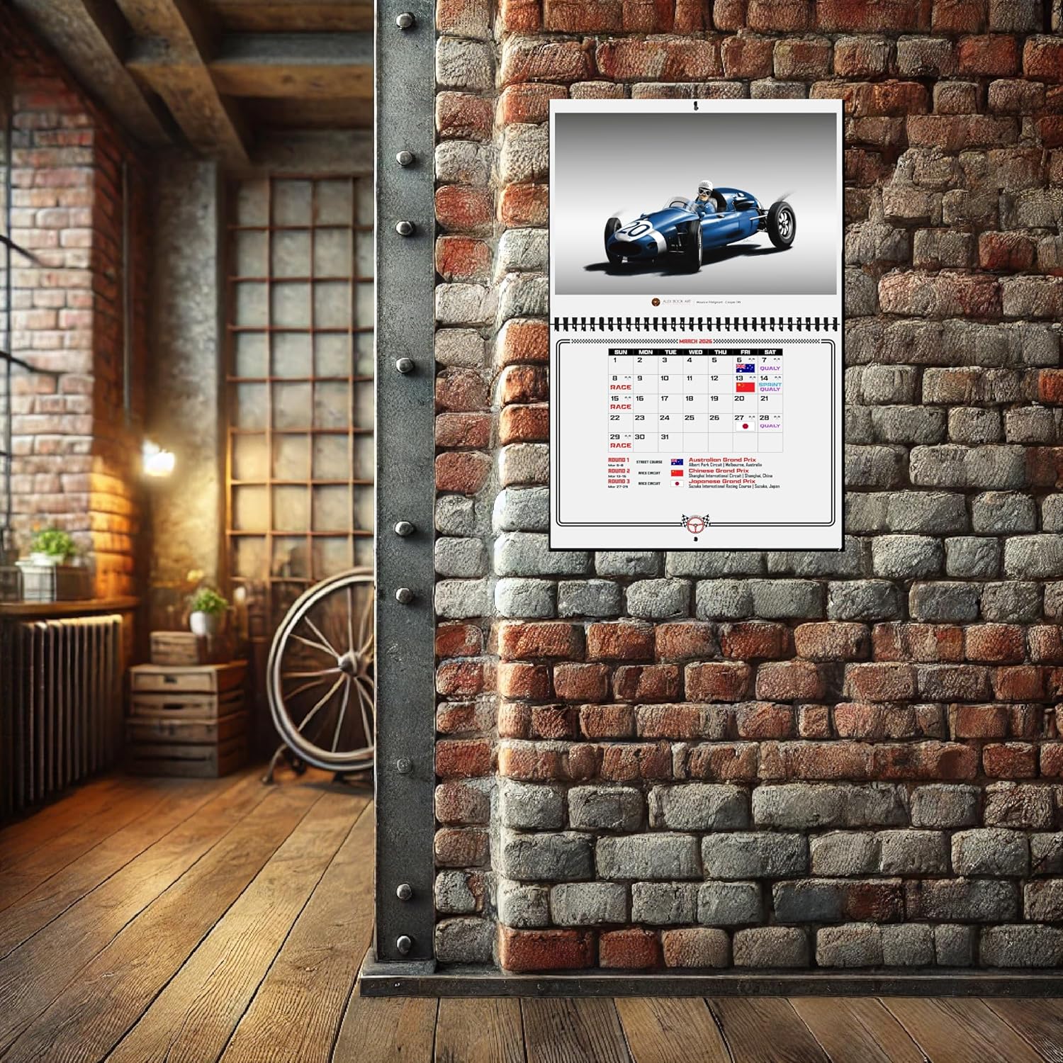 2026 Motorsports Wall Calendar | Full Formula Racing Schedule for All Races | Arts of Legendary Drivers & Cars | Best Home, Office, Garage Décor Gift for F1 Fans - Image 4