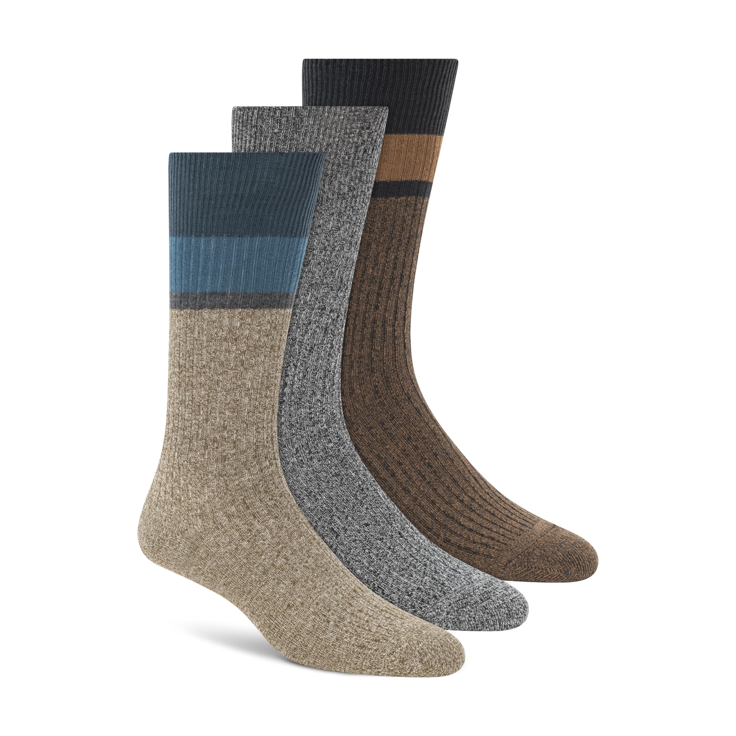 DKNY Men's 3 Pack Cotton Crew Socks, Khaki/City Oak, 9-13 UK