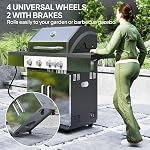 Outsunny 4+1 Burner Liquid Propane Gas Grill Outdoor Portable BBQ with Side Burner, Warming Rack, Storage Cabinet, Side Shelf, Thermometer, Tank Holder, 4 Wheels, Silver