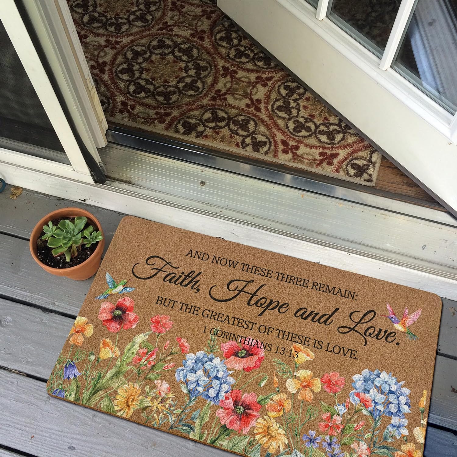 Christian Floral Birds Door Mat, Bible Verse Doormat, Bird Flower Welcome Front Door Mat Indoor Outdoor Entrance, Botanical Artificial Coir Doormats Rugs for Patio Entry Kitchen Decor 30x17in