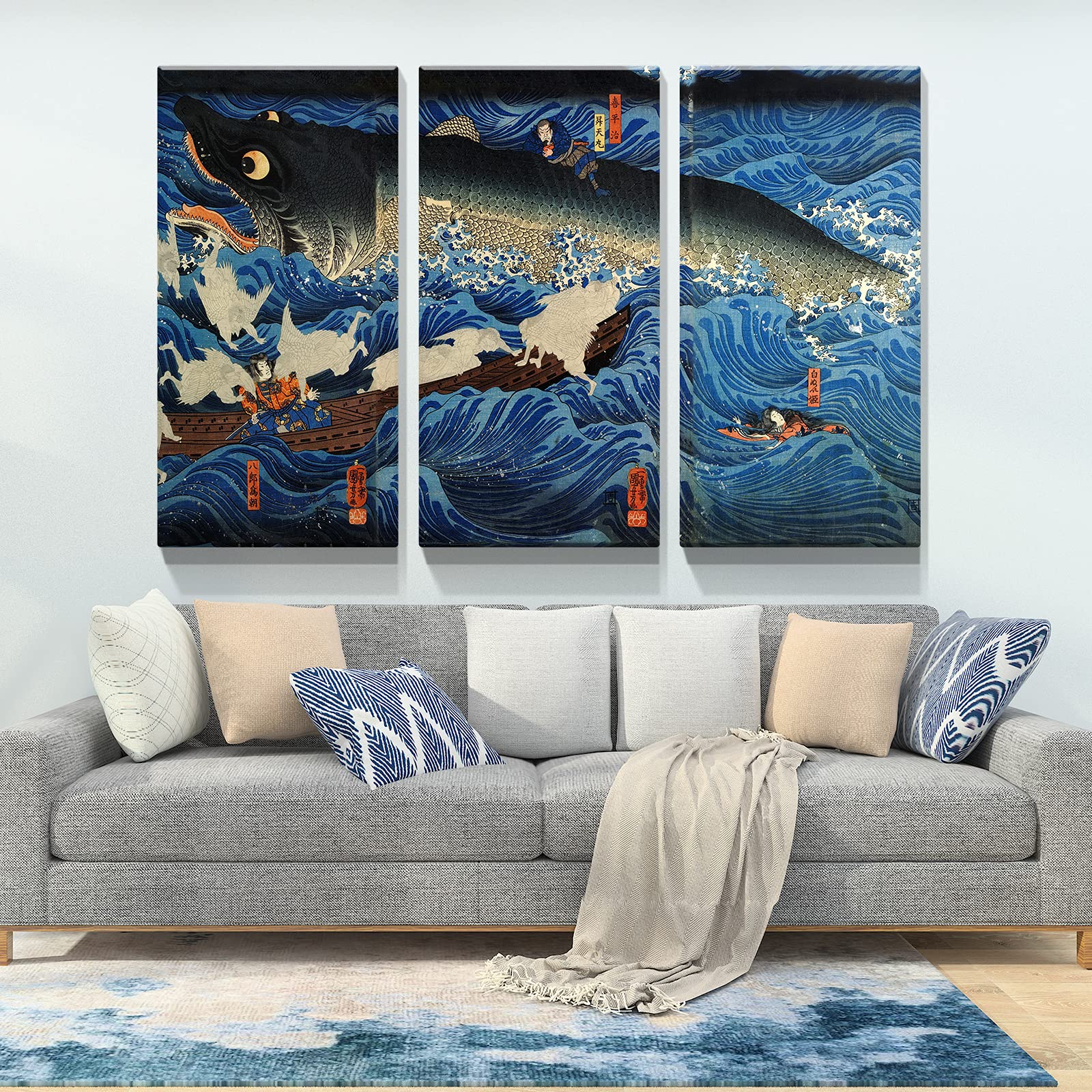 Amazon.com: Denozer - 3 Piece Canvas Wall Art - The Ukiyoe Oil