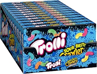 Trolli Sour Brite Crawlers Minis, Sour Gummy Worms, 3.5 Ounce Theater Candy Boxes (Pack of 12)