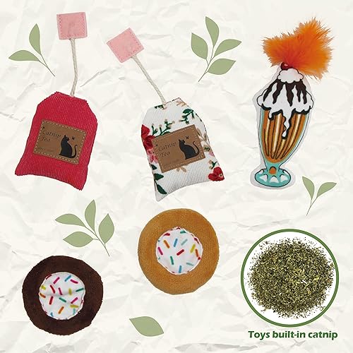 Miniatura 6 de Paquete económico de 8 surtidos de dulces, juguetes interactivos naturales para gatos con hierba gatera, juguete con arrugas y plumas, accesorios