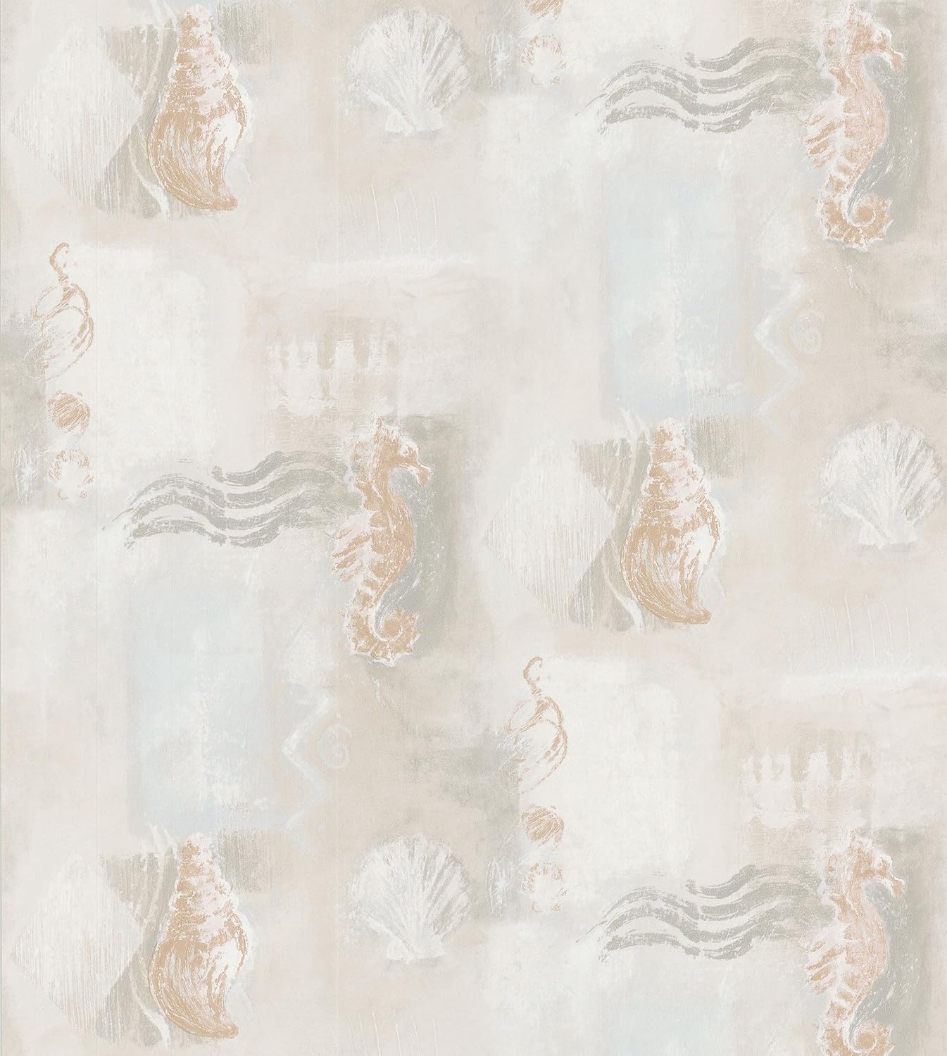 Brewster Home Fashions 137-43582 Kitchen Bath Bed Resource III Seahorses and Shells Wallpaper, 20.5-Inch by 396-Inch, Gray