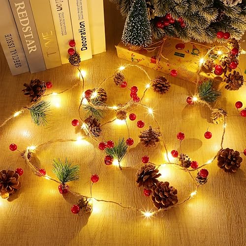 10FT Christmas Garland with Lights, 30 LED Pine Cone Garland,