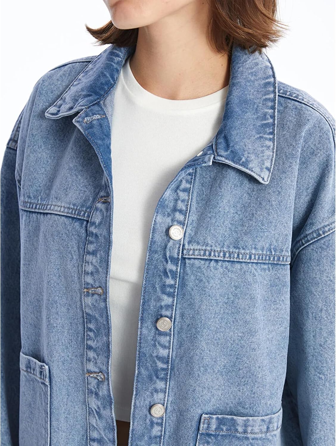 Hixiaohe Jean Jackets for Women Trendy Button Up Denim Shirt Jacket Oversized Long Sleeve Coat Fashion Clothes with Pockets - Image 3