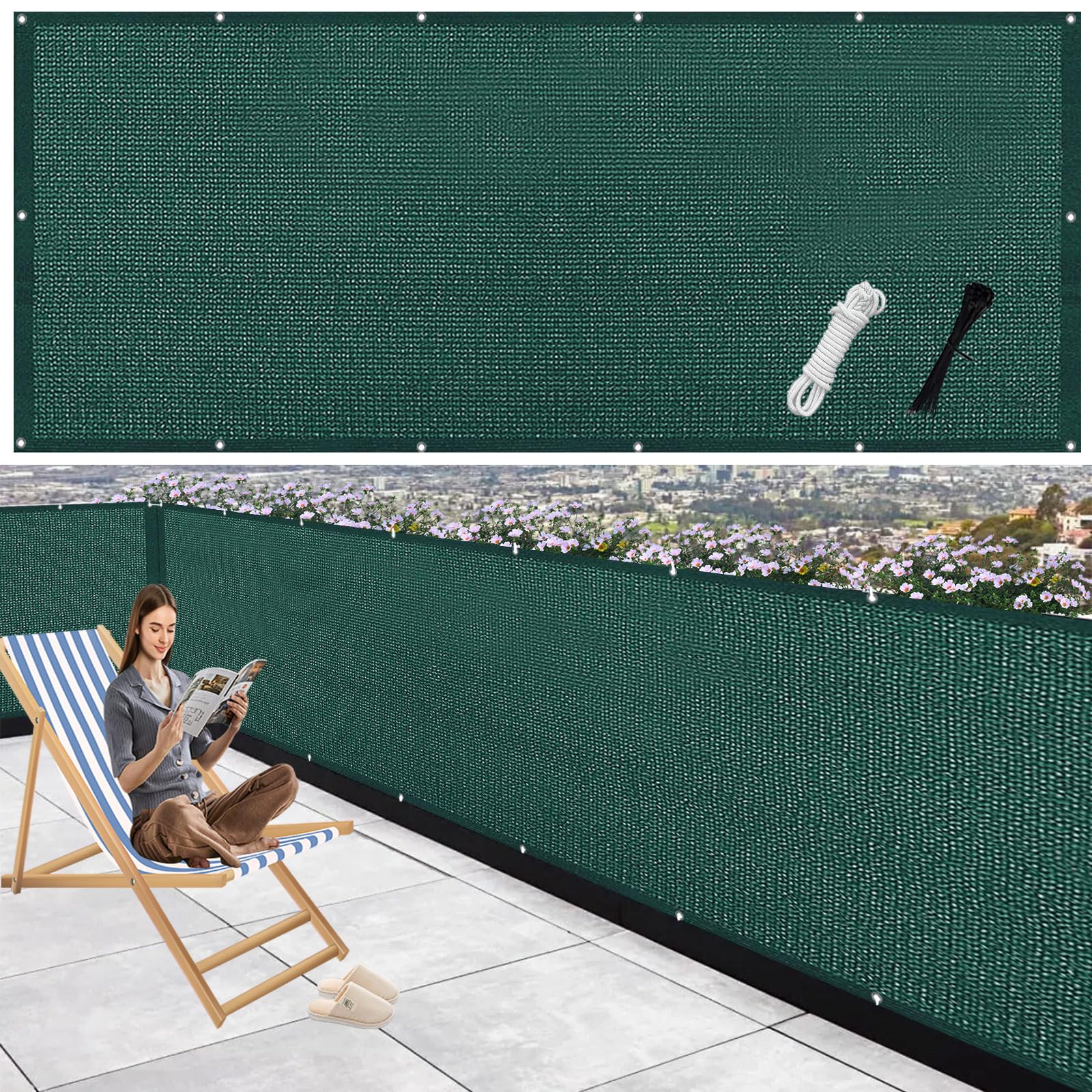 Brise vue vert foncé 75x690 cm résistant aux UV pour balcon et jardin