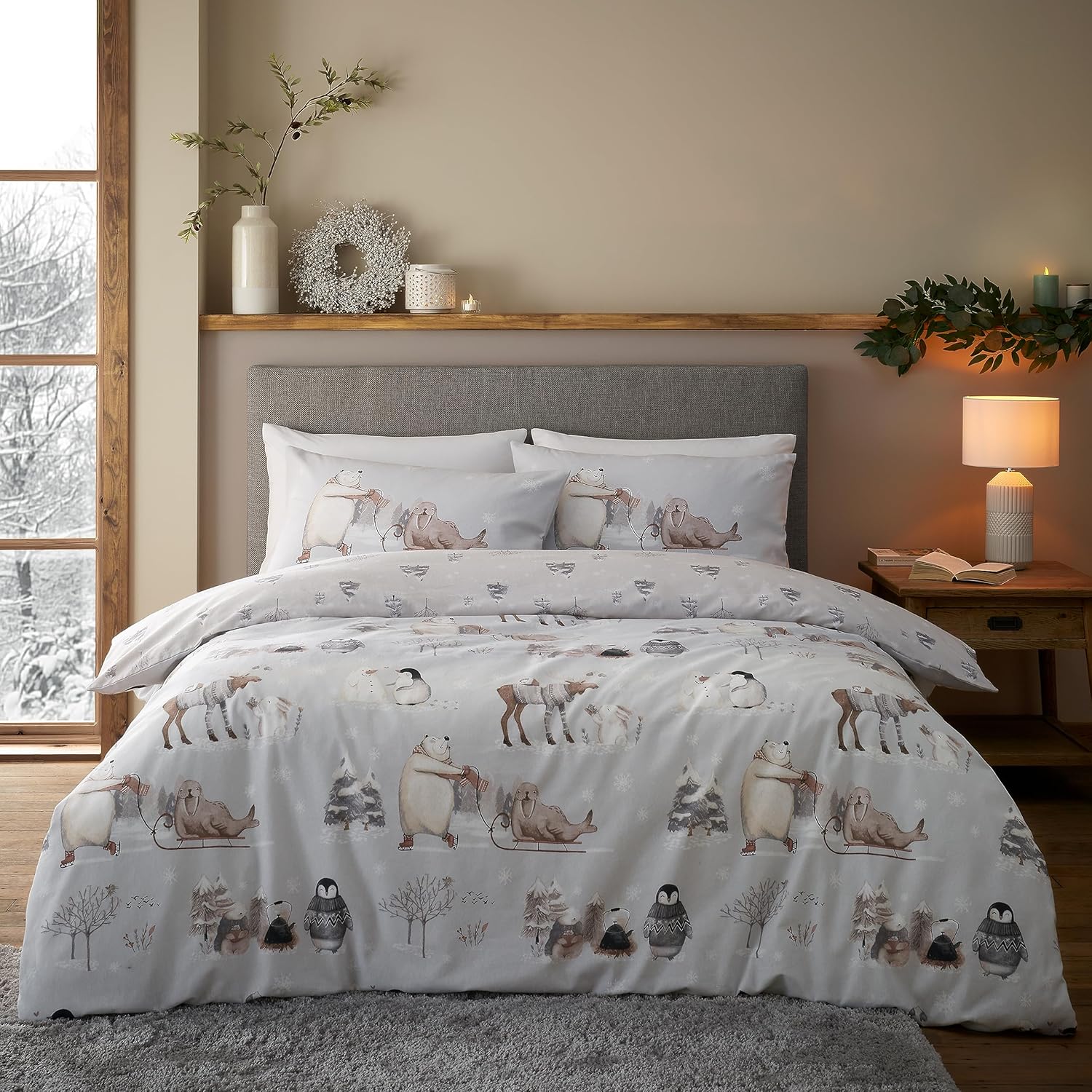 Catherine Lansfield Brushed Cotton Winter Animals Reversible Double