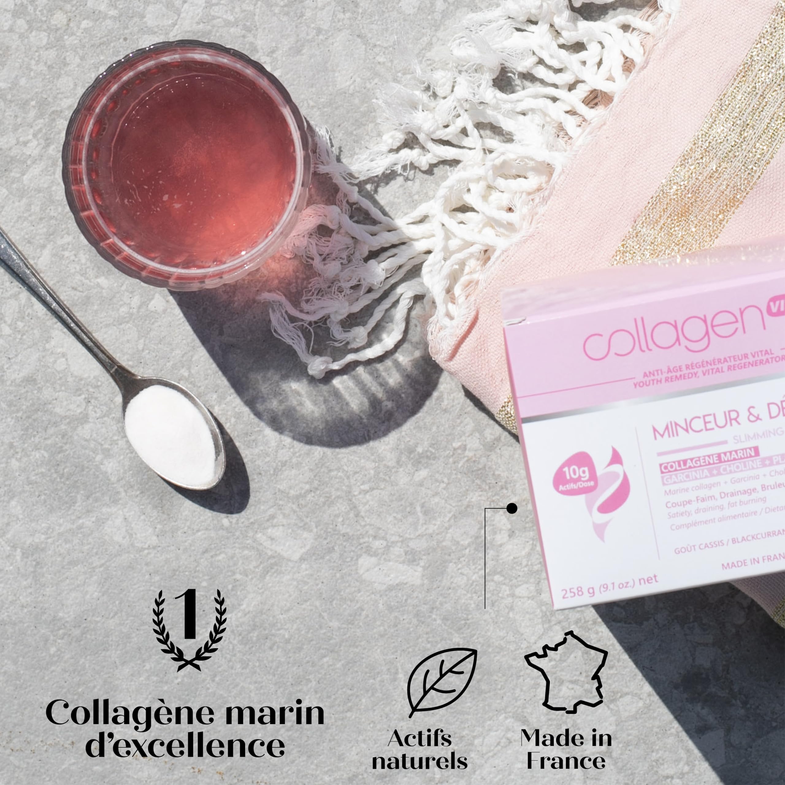 Collagen Vital - Collagen Vital Minceur & Détox - Cure de 1 Mois - Actifs de Biopeptides de Pur Collagène Marin - Goût Naturel de framboise - Fabrication Française - 30 Sachets