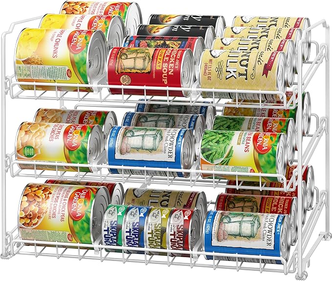 SimpleHouseware Stackable Can Rack Organizer Storage for Pantry, White ...