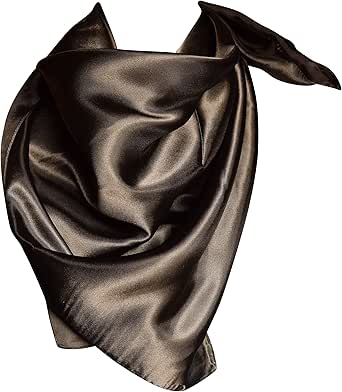 Elegante bufanda cuadrada de satén de color sólido con tacto de seda grande, 36 x 36 (negro), Negro -