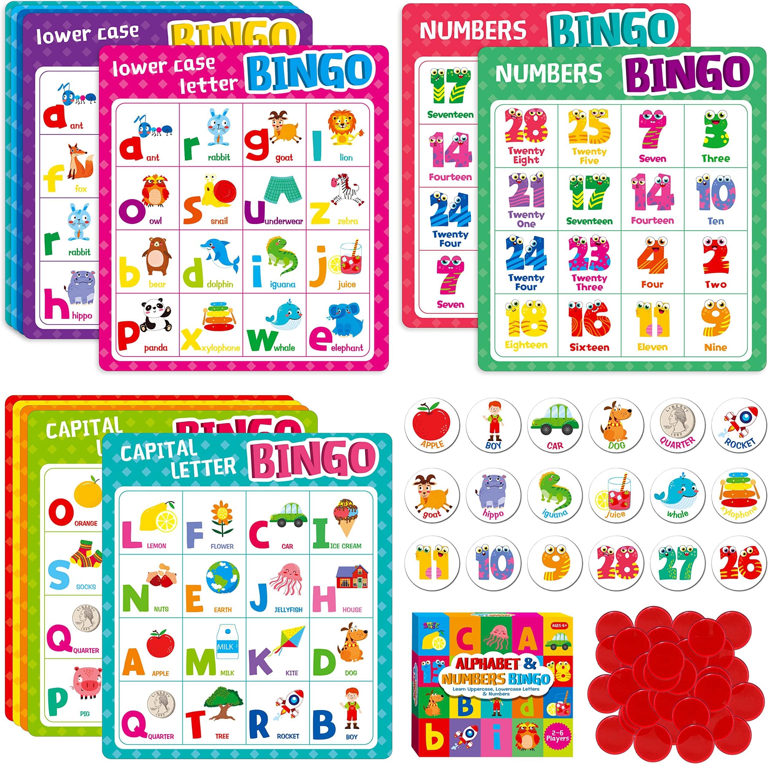 Alphabet Bingo Game, Uppercase/Lowercase/Number Bingo Game ABC and 123 Bingo Board Game for Kindergarten and Preschool Kids 4-8, Perfect for Classroom & At Home
