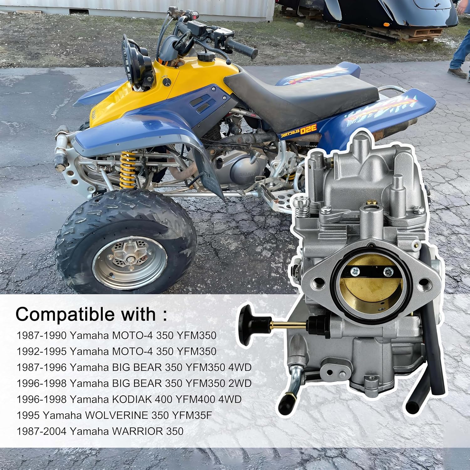 YFM350 Carburetor Fit For Yamaha 1987-1990 & 1992-1995 Moto-4 350 YFM350/1987-2004 Warrior 350 YFM350/1987-1998 Big Bear 350 YFM350/1996-1998 Kodiak 400 YFM400/1995 Wolverine 350 YFM350