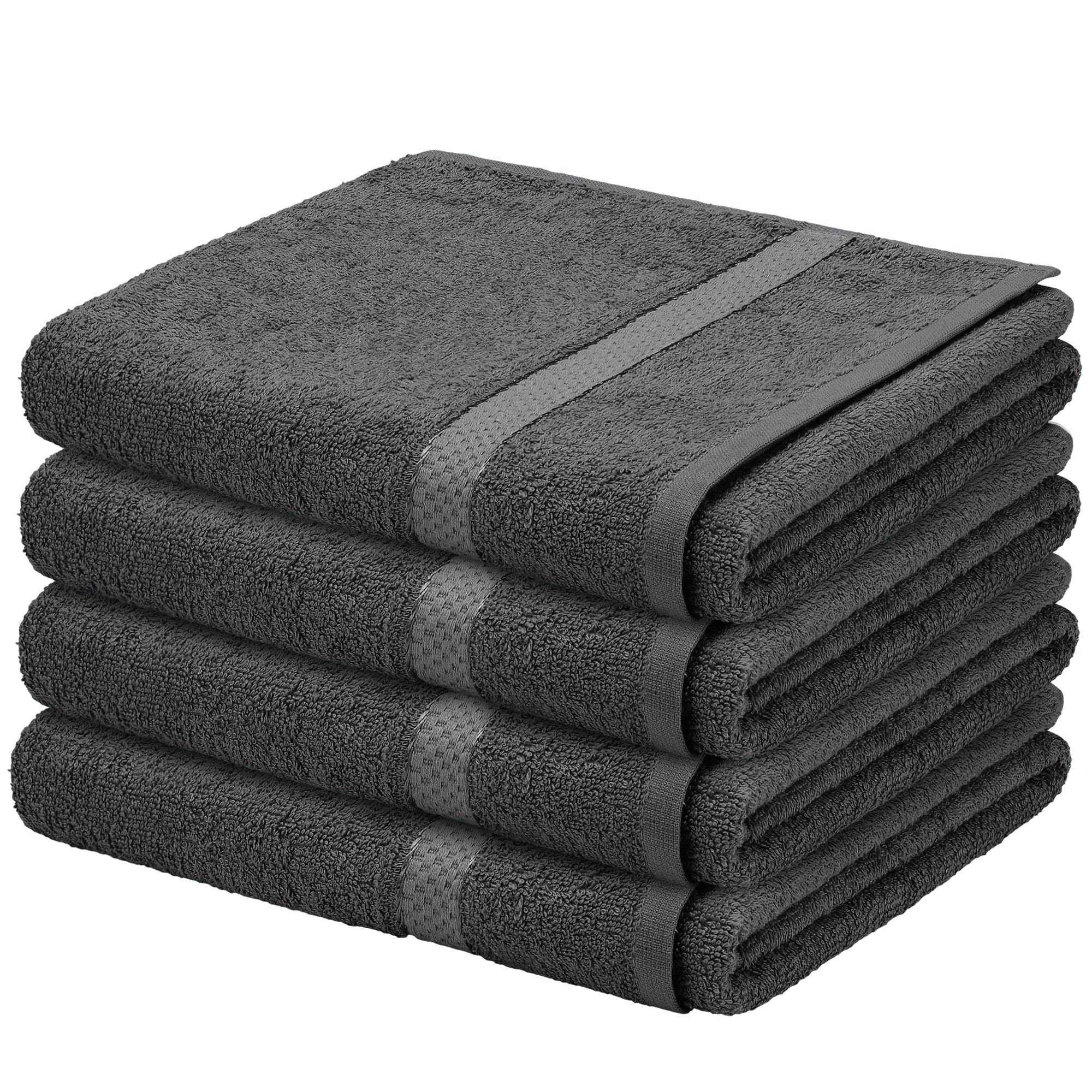 EVELYN LIVING GREY PACK OF 4 PURE 100% EGYPTIAN COTTON BATHROOM TOWELS BATH SHEET BALE SET SUPER SOFT 500 GSM