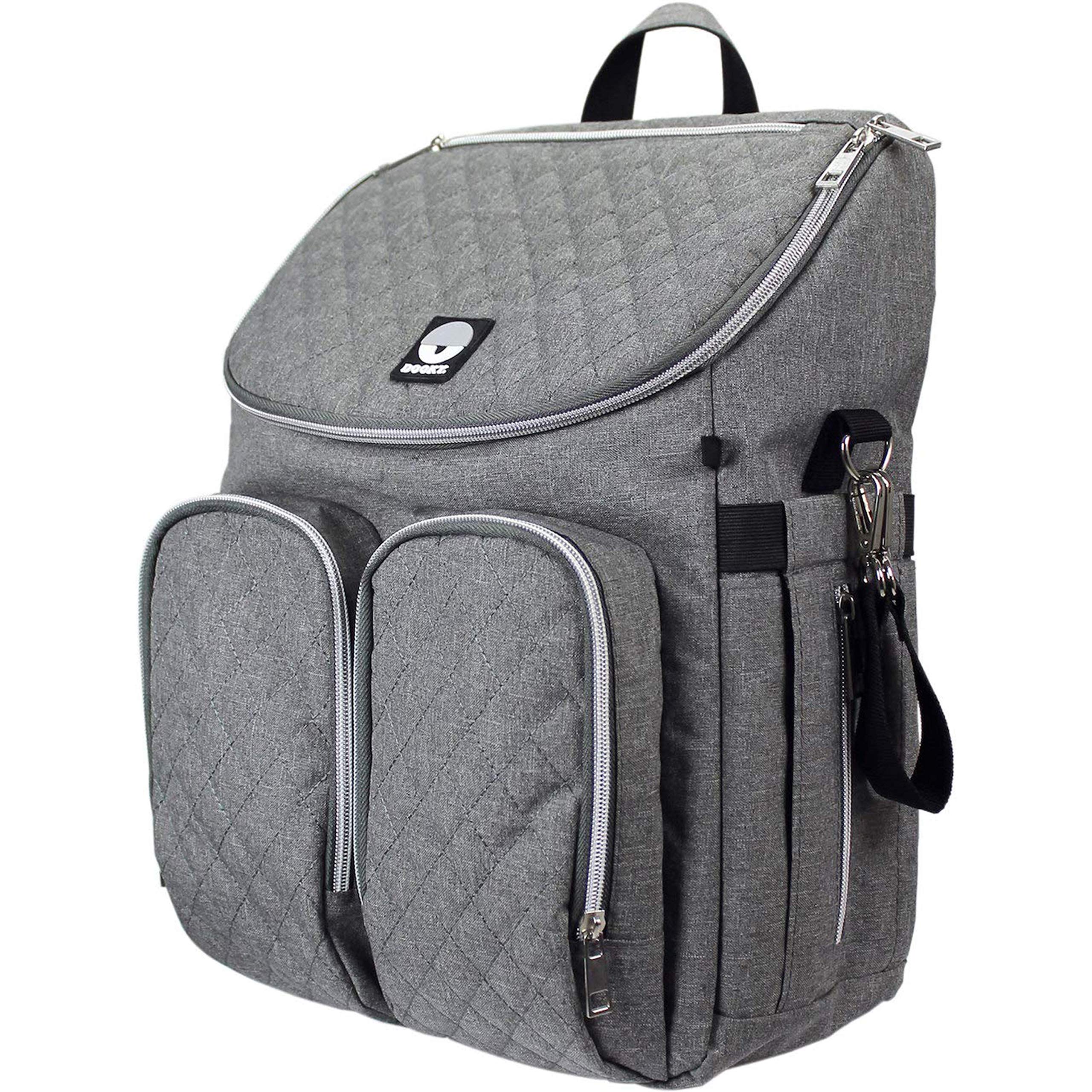 Dooky Wickeltasche 2 in 1 Universal Baby Kinderwagen Tasche Rucksack Kombination mit Reißverschluss (inkl. Wickelauflage/Wickelunterlage, 11 Fächer, verstellbare Riemen), Grau Melange