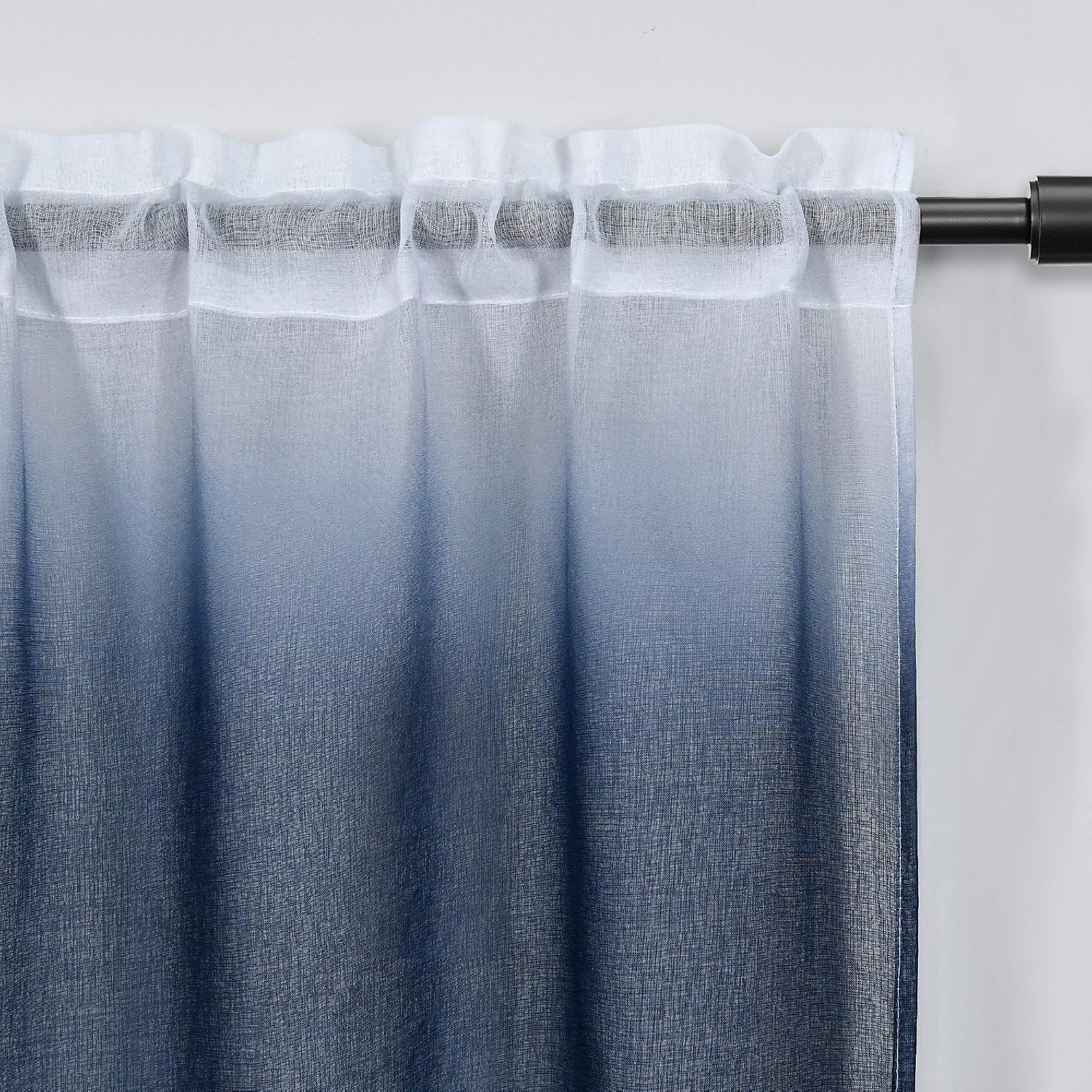 SeeGlee 36 Inch Length Ombre Shee Curtains, 2 Panels Rod Pocket Short Faux Linen Sheer Curtains - Image 3