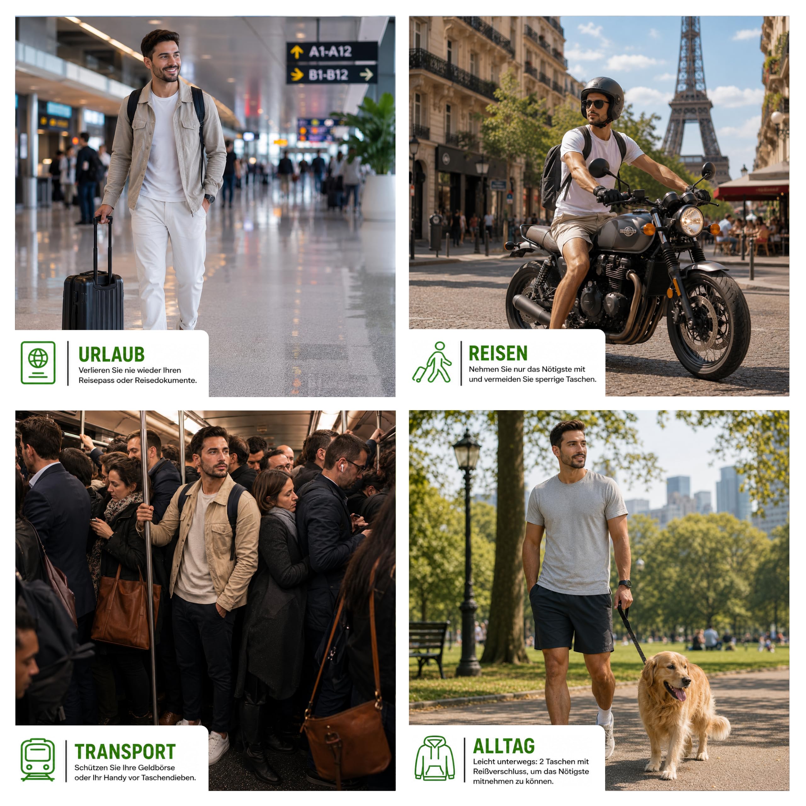 GEARZ - 4er Set Herren Anti-Diebstahl-Boxer - 4er Pack Reise-Boxershorts mit Anti-Taschendieb-Taschen - 4er Set Baumwoll-Unterwäsche Schwarz