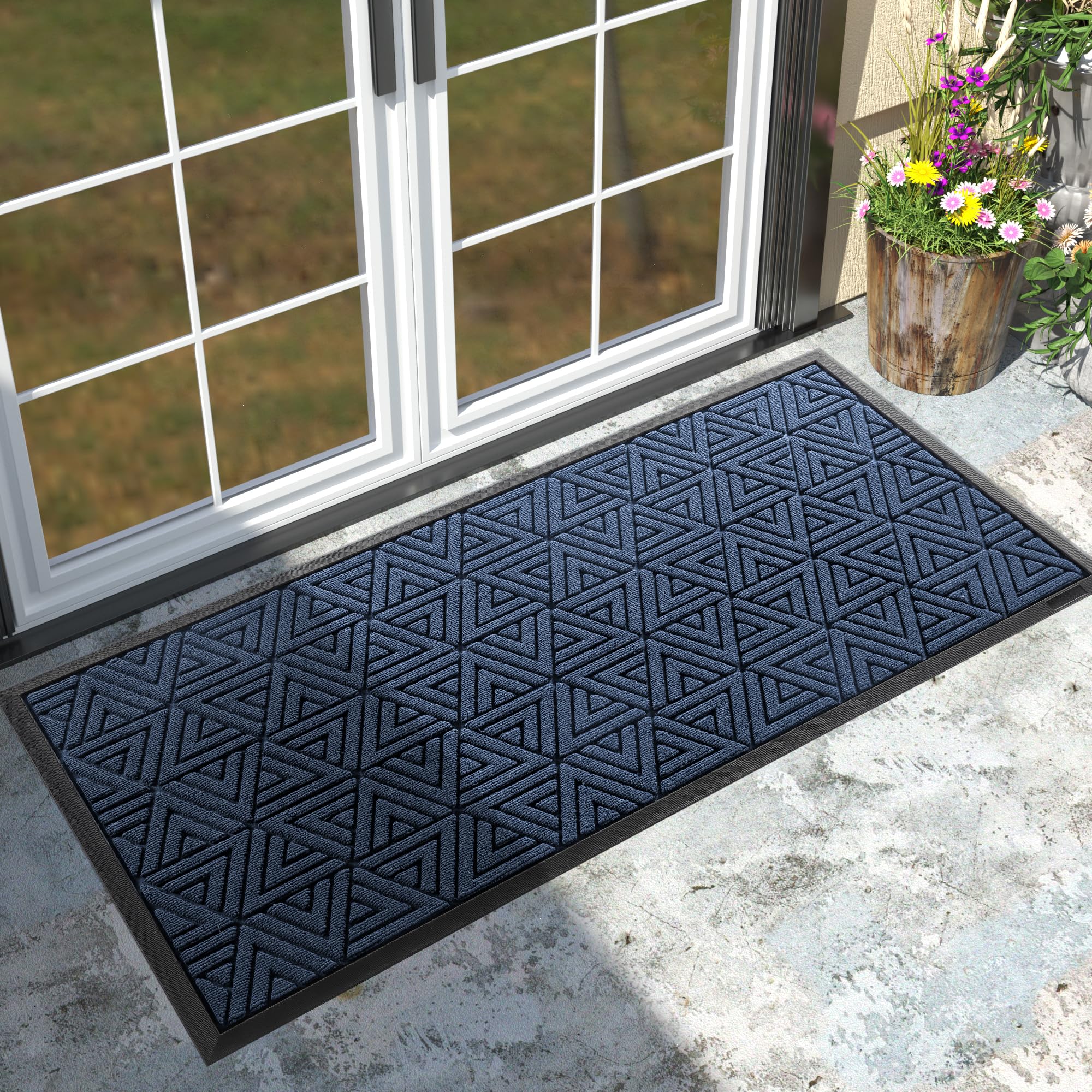 yimobra door mat outdoor entrance, heavy duty sturdy front welcome matt for outside home entry, doormat for back patio floor porch garage office, low profile, easy clean, waterproof, 47 x 24, blue