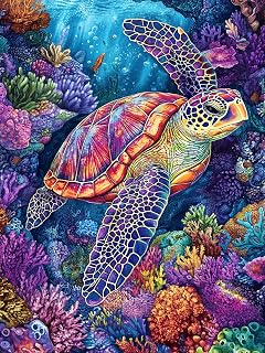 Kaliosy 5D Diamond Art Kits for Adults Turtle by Number Kits, Diamond Painting Art Sea Life DIY Full Drill Crystal Craft Cross Stitch Embroidery Decoration (12x16 inch) 30x40 cm