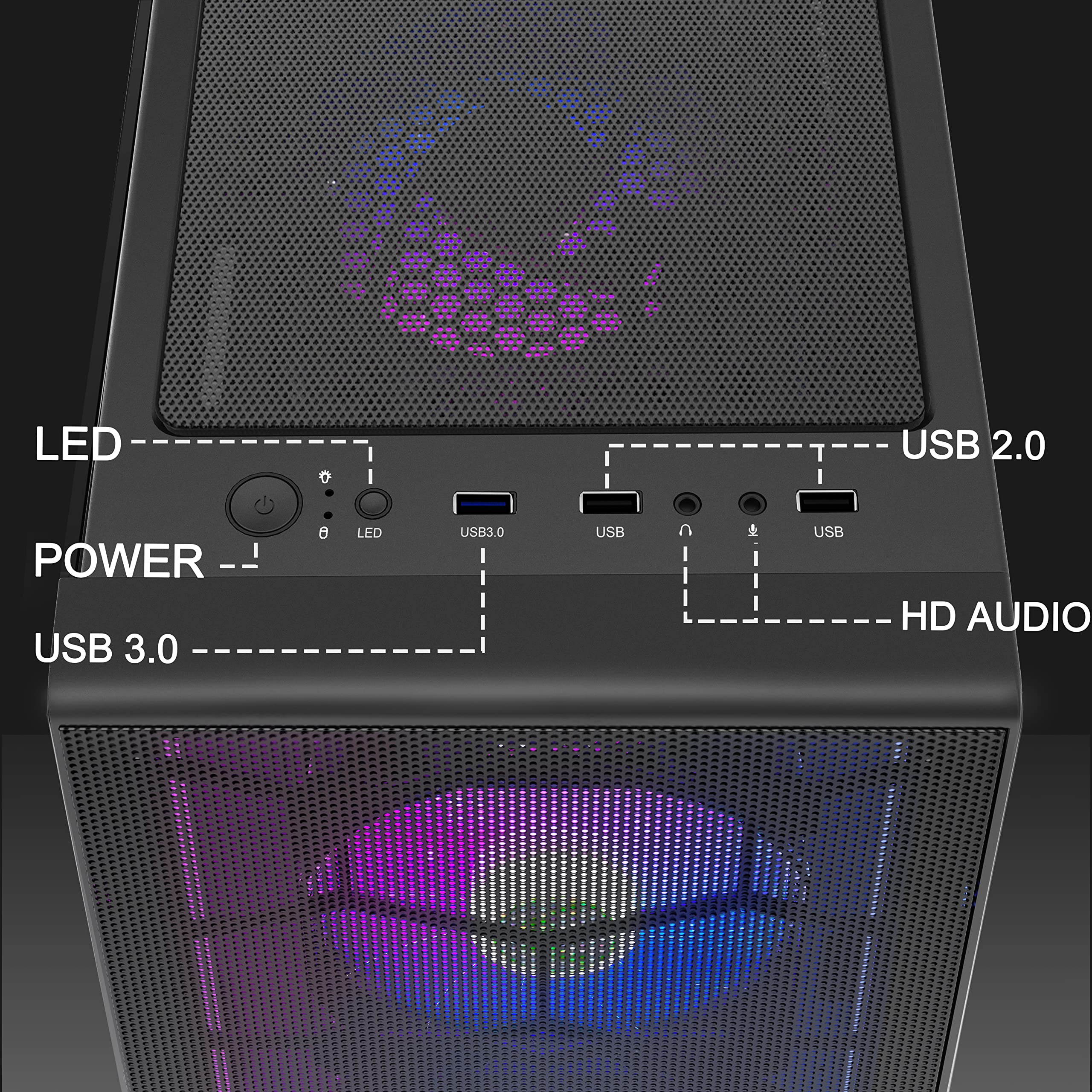 MUSETEX ATX PC Case, Mid Tower Mesh Computer Case with 6pcs 120mm LED ...