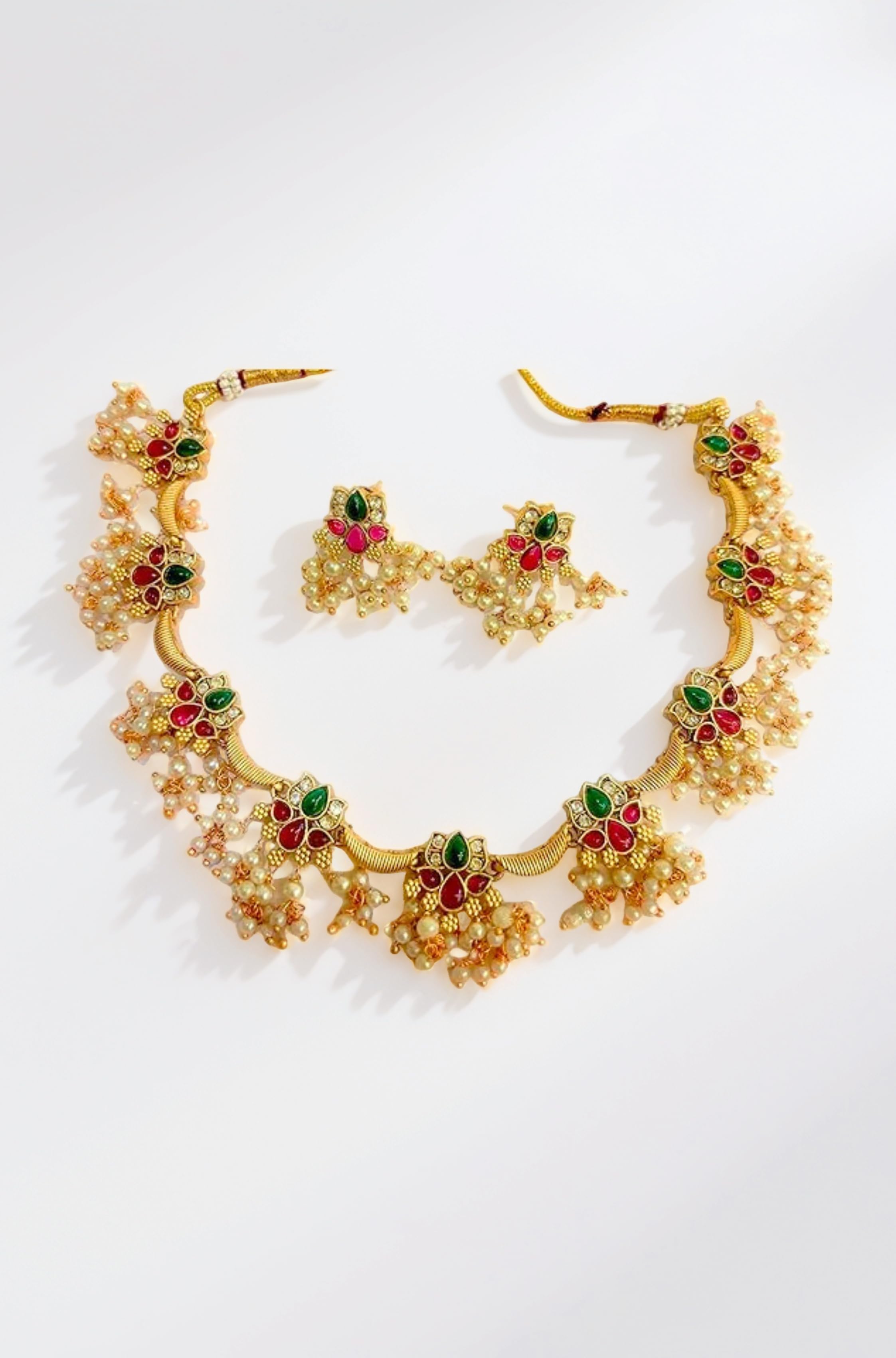 Traditional Temple Jewellery Lakshmi pendant set ruby Pearl Mango Design Mohan mala haram. Latest Wedding Jewellery Necklace for Women and Girls